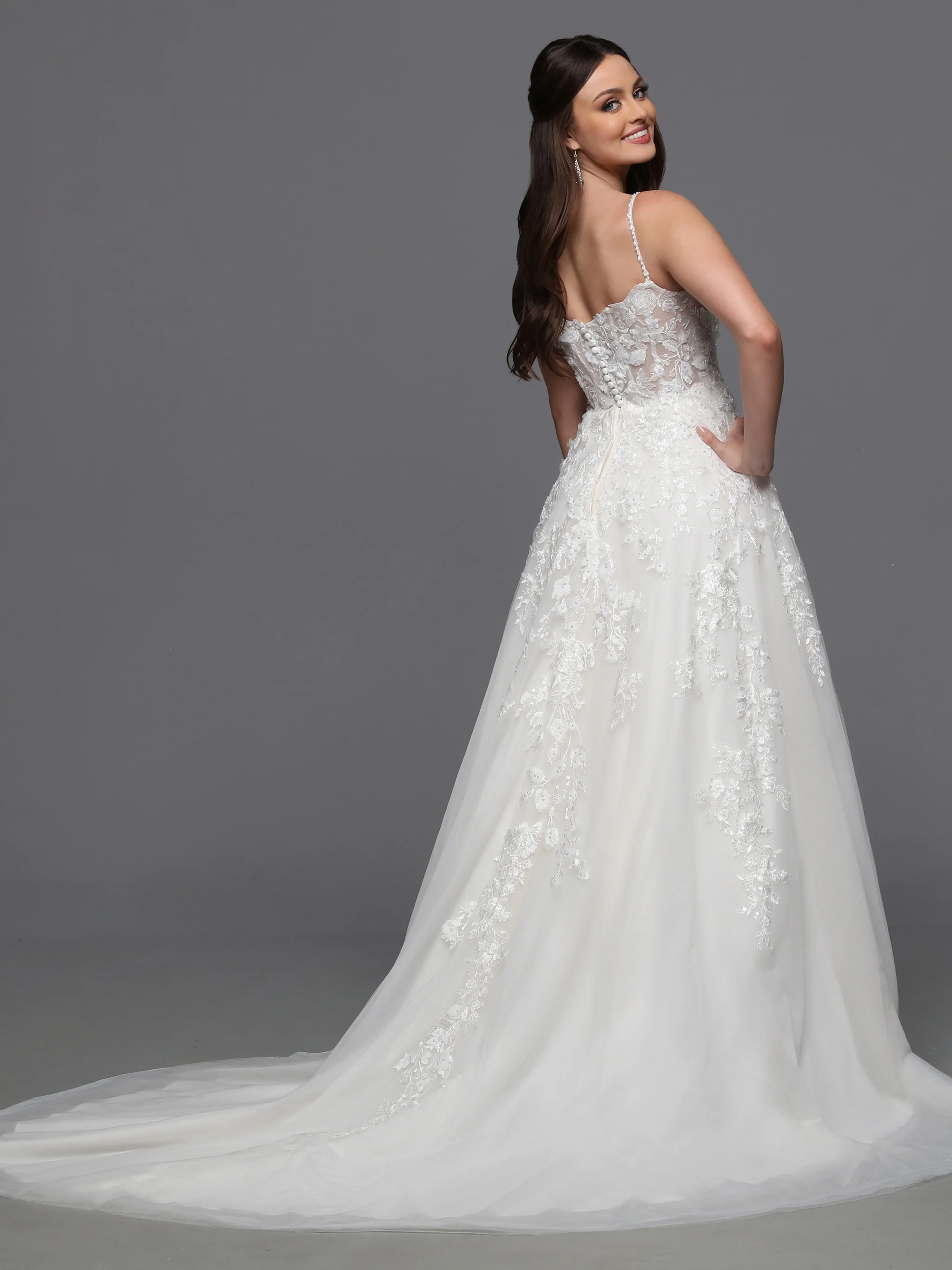 Davinci Bridal 50834 Size 16 Ivory/Nude 3D Lace A Line Wedding Dress Cape Sleeves Sheer Beaded Bridal Gown - Image 3