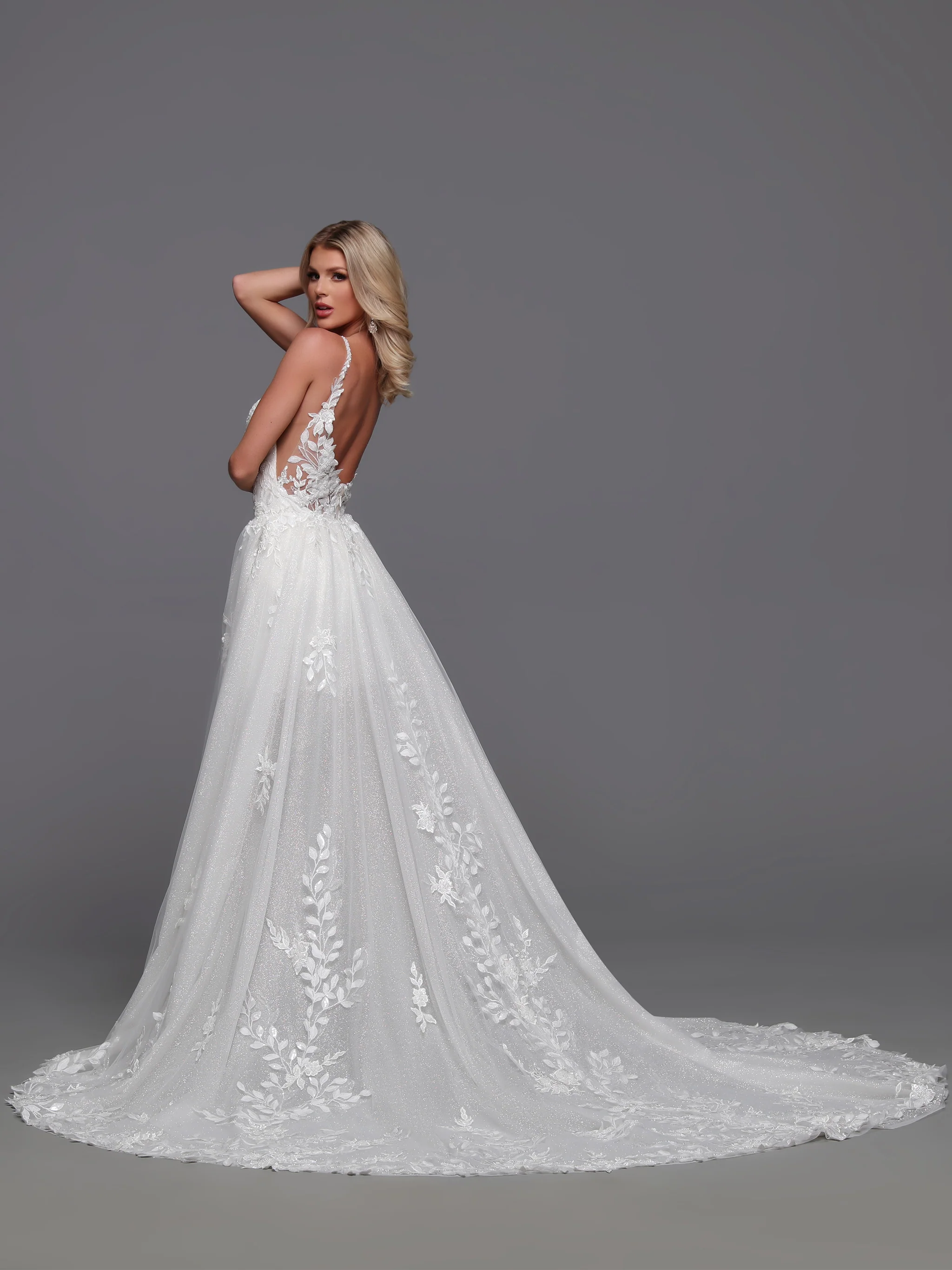 Davinci Bridal 50872 Size 8 Ivory Convertible Wedding Dress Overskirt Lace Short Bridal Gown Sequin Shimmer - Image 3