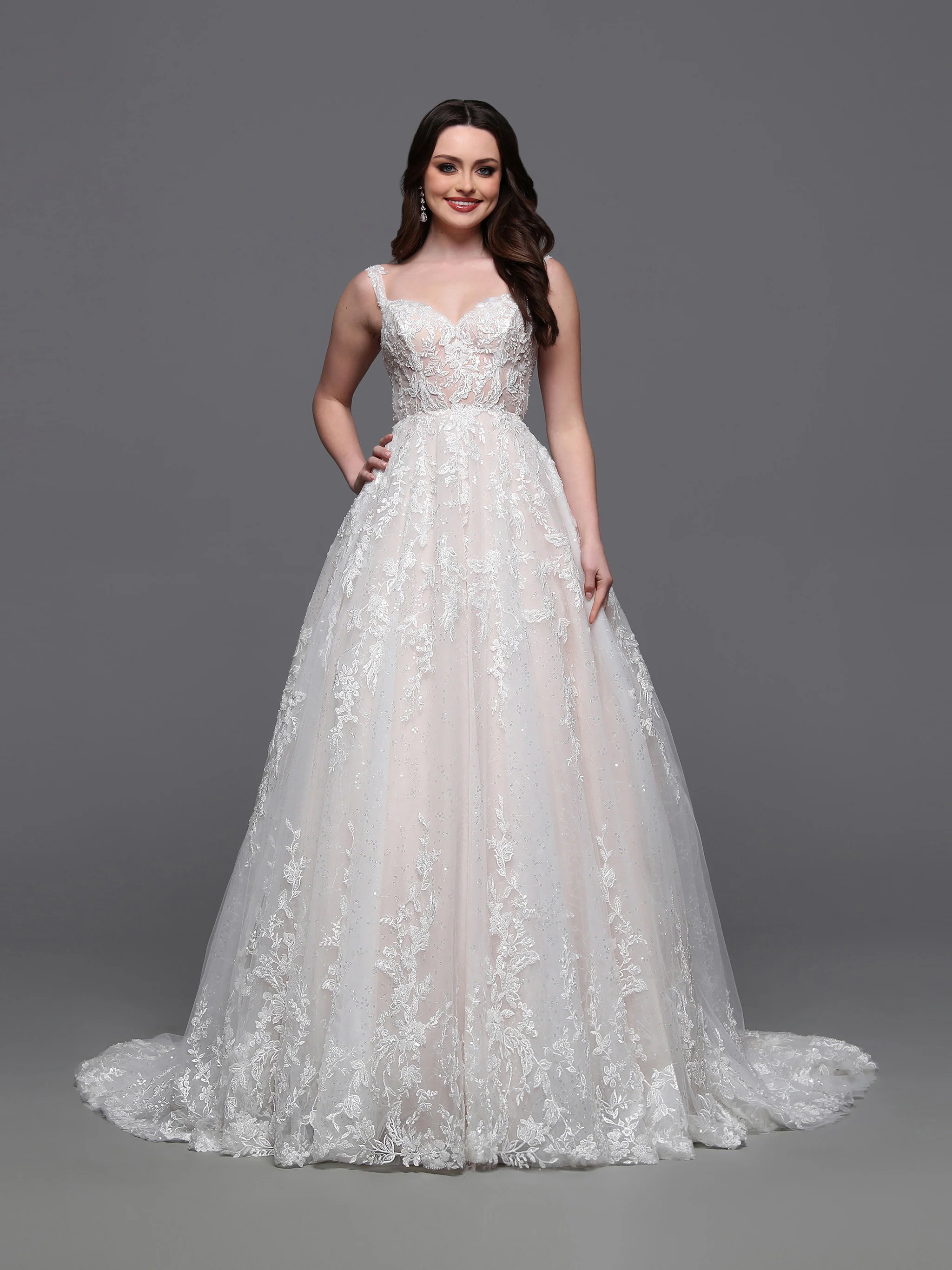 Davinci Bridal 50879 Size 4 Ivory Sequin Lace Ball Gown Wedding Dress Corset Open Back bridal Gown Sheer