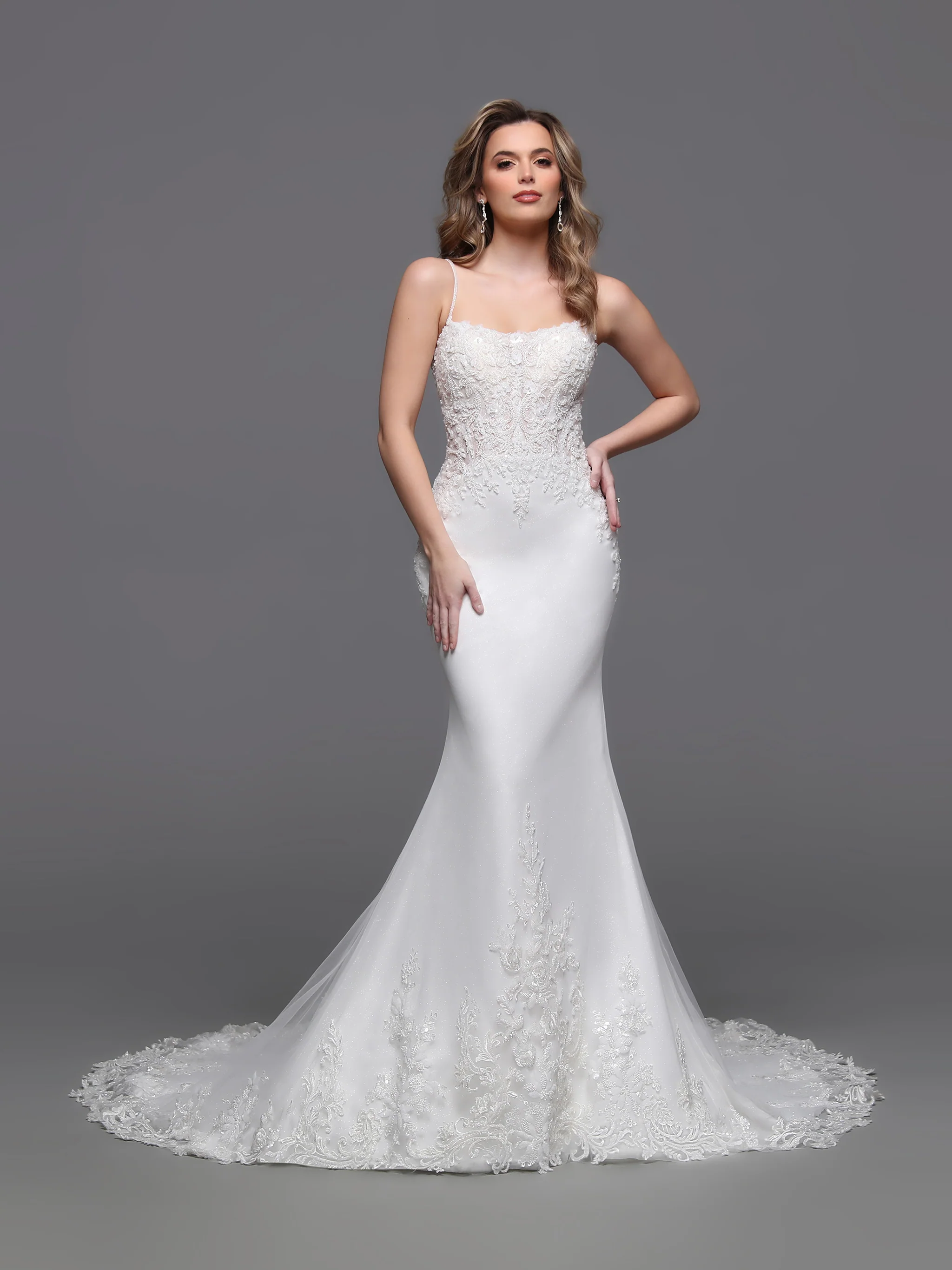 Davinci Bridal 50880 Size 2 Ivory Beaded Lace Tulle Wedding Dress Button Scoop Neck Bridal Gown
