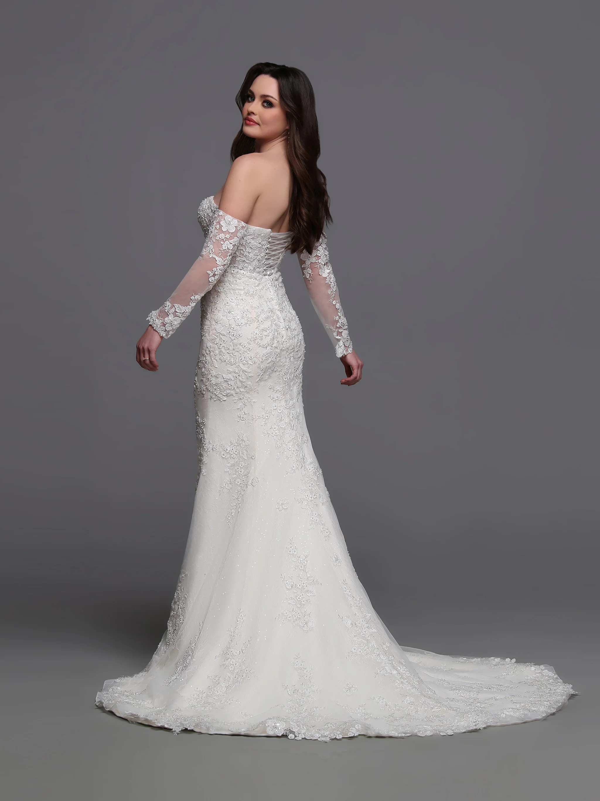 Davinci Bridal 50881 Size 14 Ivory/Nude Beaded Lace Wedding Dress long sleeve Corset Bridal Gown Train Mermaid - Image 2