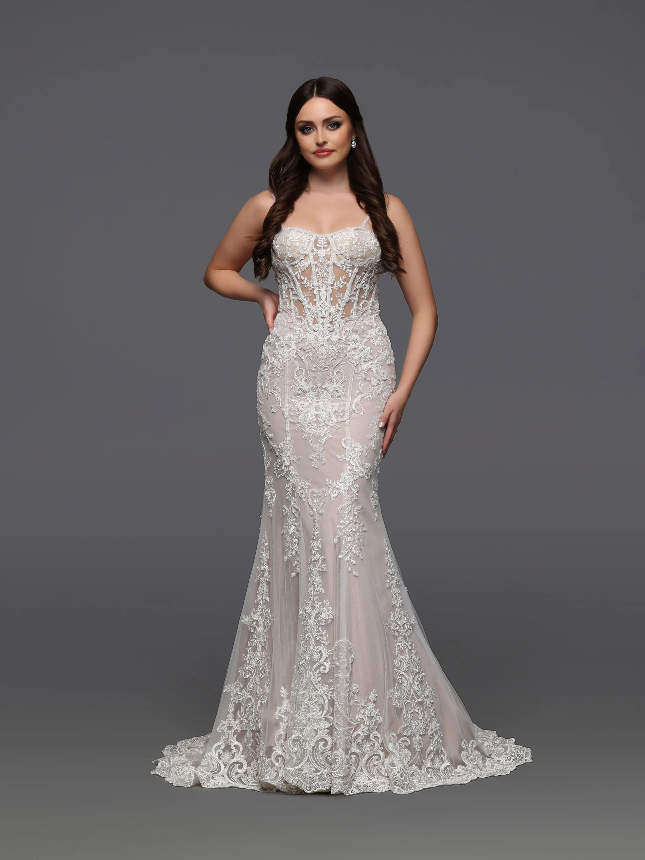 Davinci Bridal 50929 Size 6 Ivory Sheer Corset Beaded Wedding Dress Fit & Flare Bridal Gown