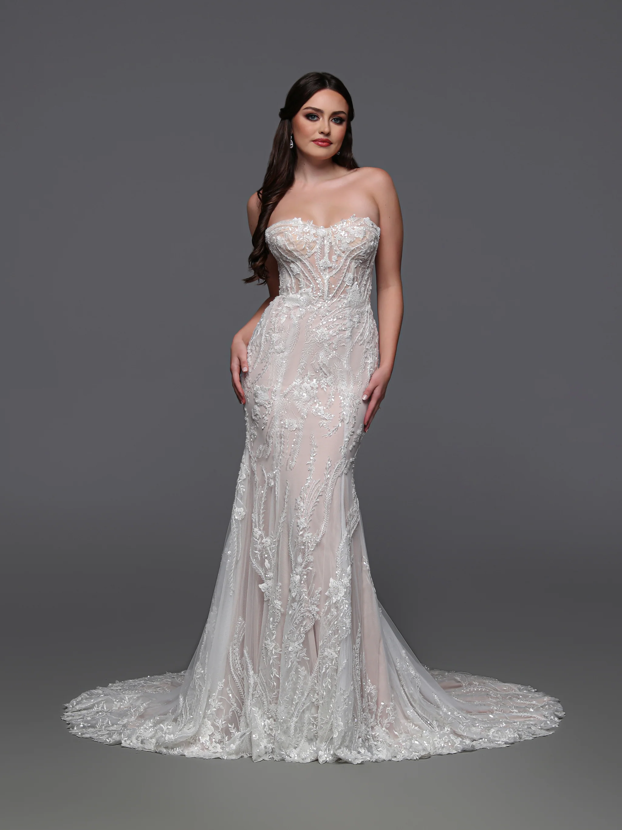Davinci Bridal 50933 Size 8 Ivory Beaded Lace Wedding Dress Sheer Corset Mermaid Bridal Gown