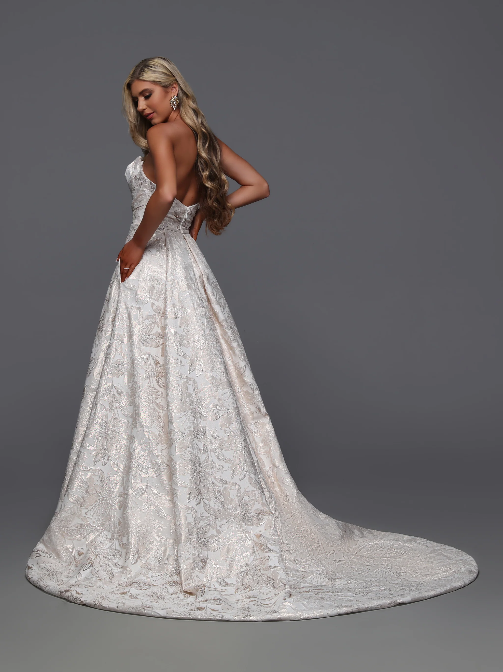 Davinci Bridal 50936 Size 8 Rose Gold Brocade Maxi Slit Wedding Dress Strapless Bridal Gown - Image 2