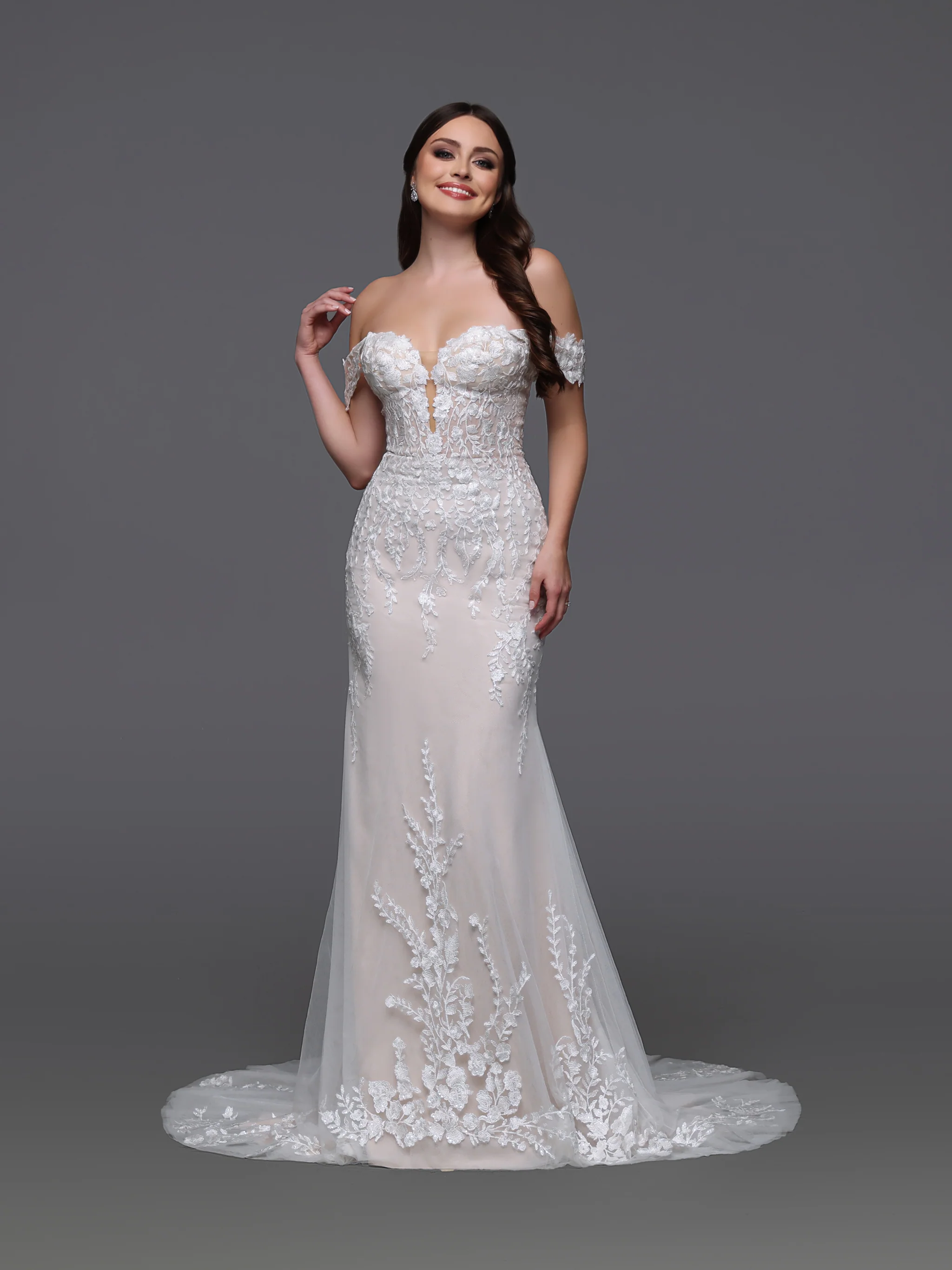 Davinci Bridal 50943 Size 2 Ivory/Nude Lace Fitted off the Shoulder Wedding Dress Bridal Gown