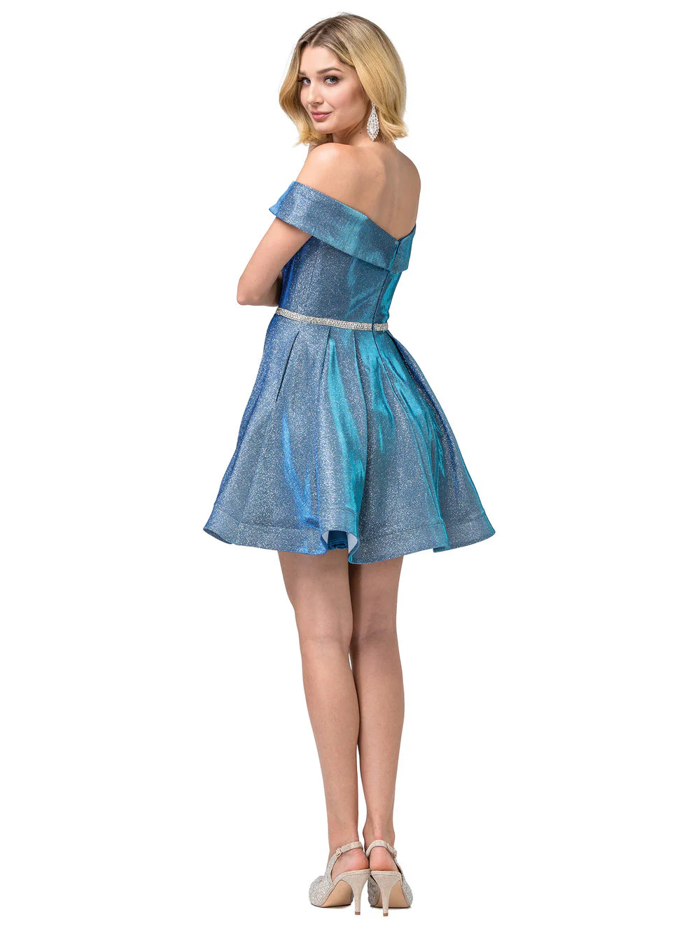 DQ 3147 Size 16 Lilac Short Off the shoulder Shimmer Formal Cocktail Dress flare Pockets Flare - Image 7