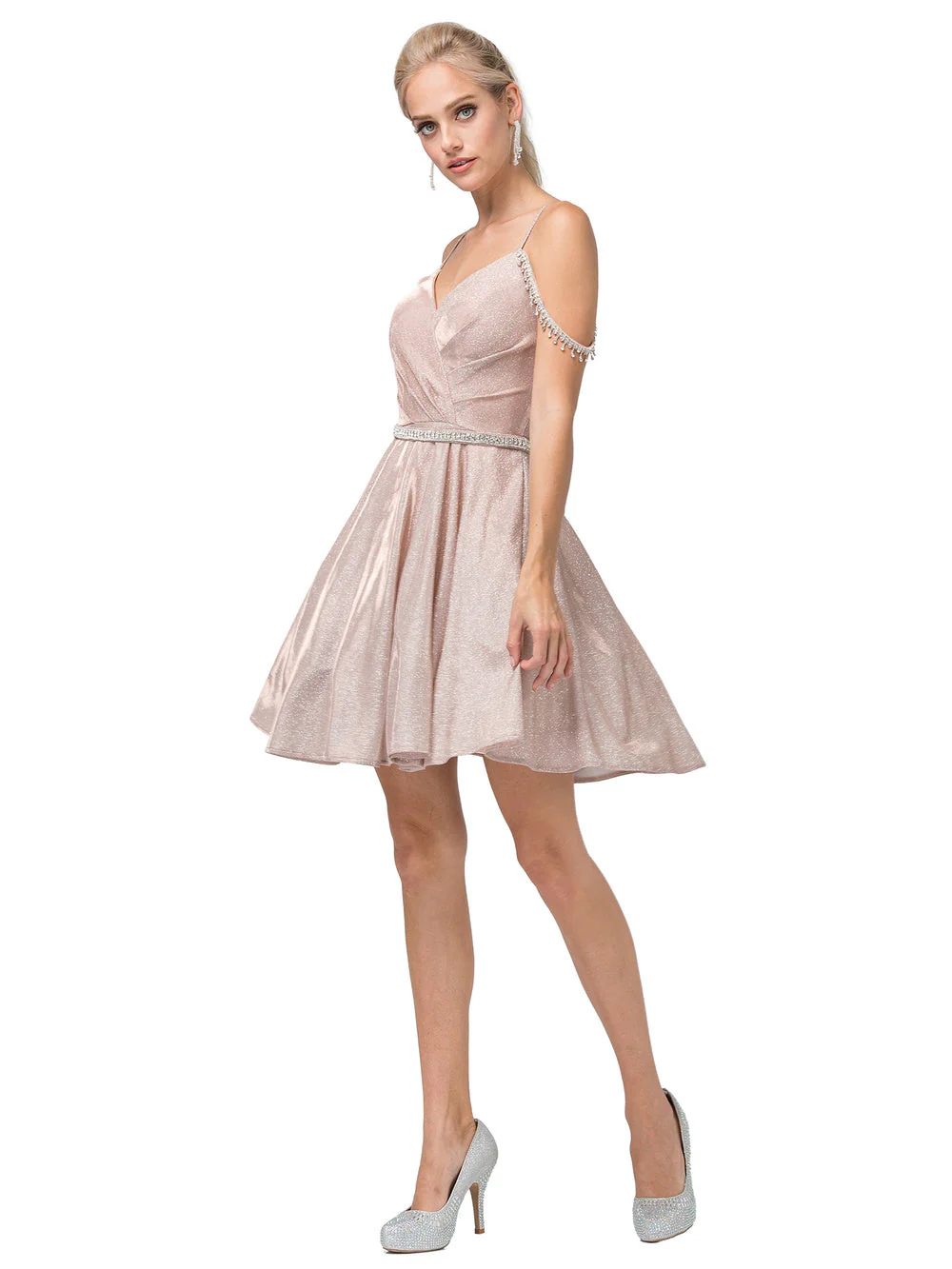 Dancing Queen 3173 Short Dress Size XXL (14) Fit & Flare Shimmer Cocktail Dress Off the shoulder Crystal Sleeve