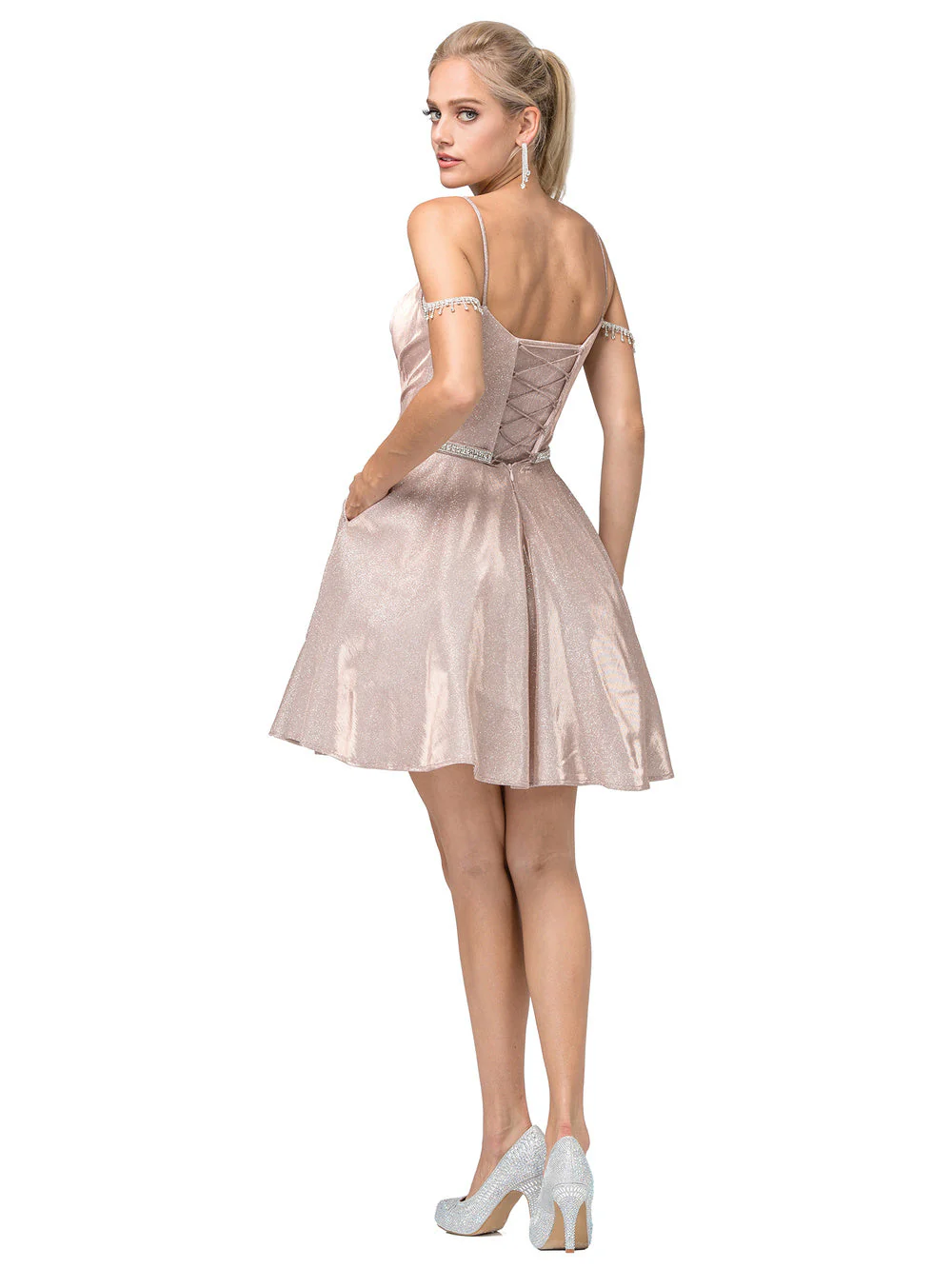 Dancing Queen 3173 Short Dress Size XXL (14) Fit & Flare Shimmer Cocktail Dress Off the shoulder Crystal Sleeve - Image 2