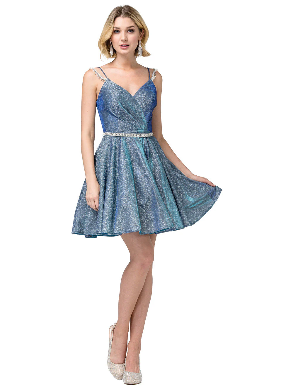 Dancing Queen 3173 Short Dress Size XXL (14) Fit & Flare Shimmer Cocktail Dress Off the shoulder Crystal Sleeve - Image 4