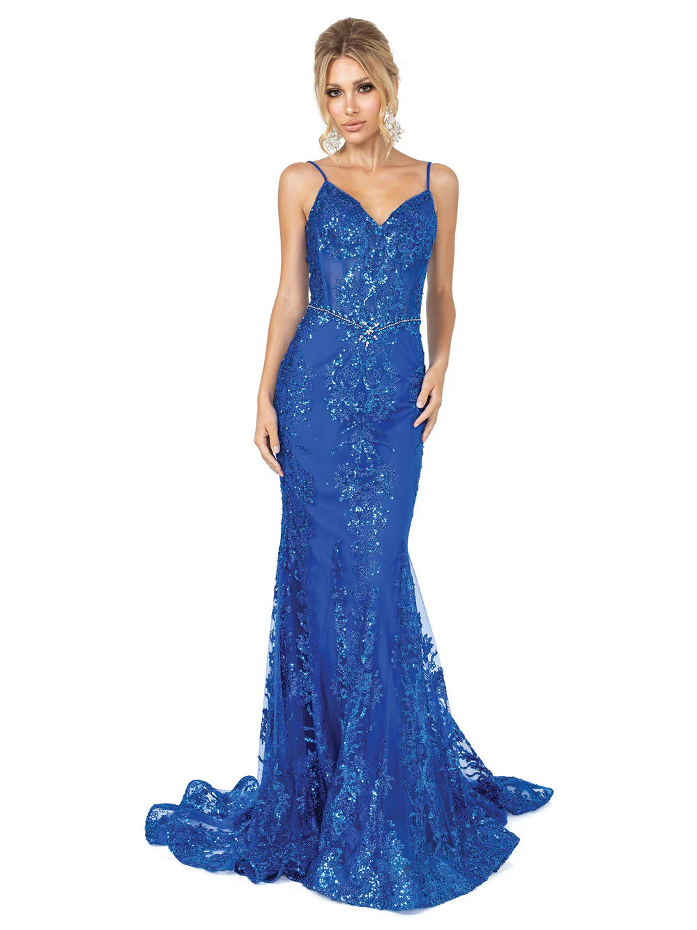 DQ 4118 Size 16 Fuchsia Long Sheer Sequin Mermaid Prom Dress Pageant Gown V Neck Crystal Belt - Image 8