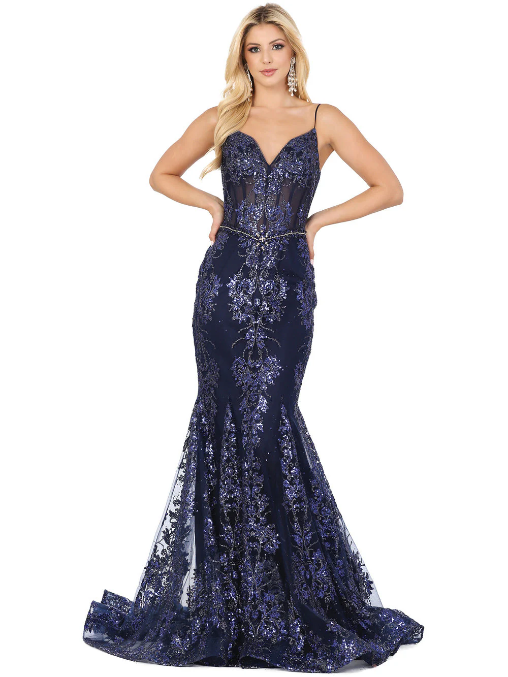 DQ 4118 Size 8 INK Sheer Corset Sequin Prom Dress Mermaid - Image 13