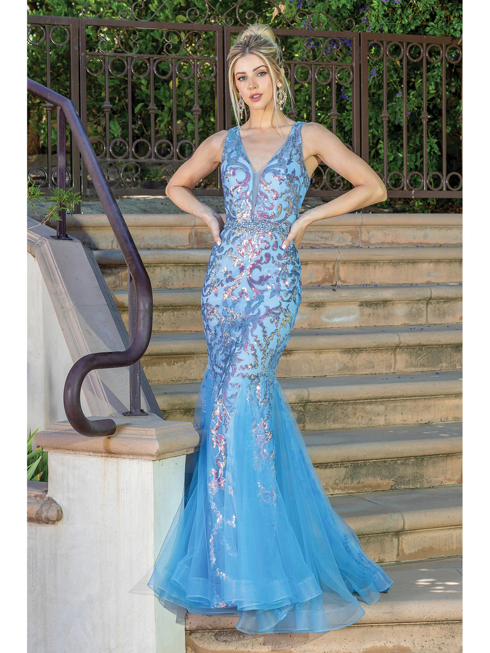 DQ 4213 Size 6 Turquoise Sequin Mermaid Prom Dress Pageant Gown