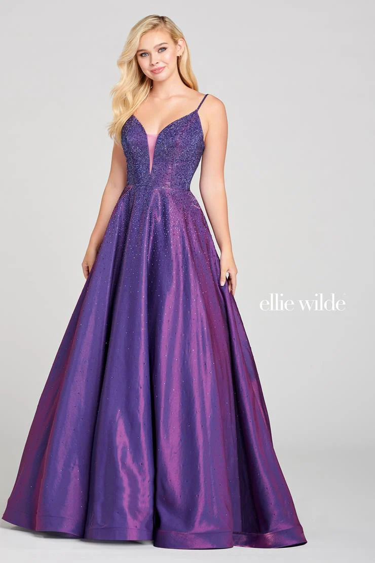 Ellie Wilde EW121005 Size 8 Turquoise Prom Dress Crystal Covered Shimmer Satin Ballgown Corset V Neck - Image 3