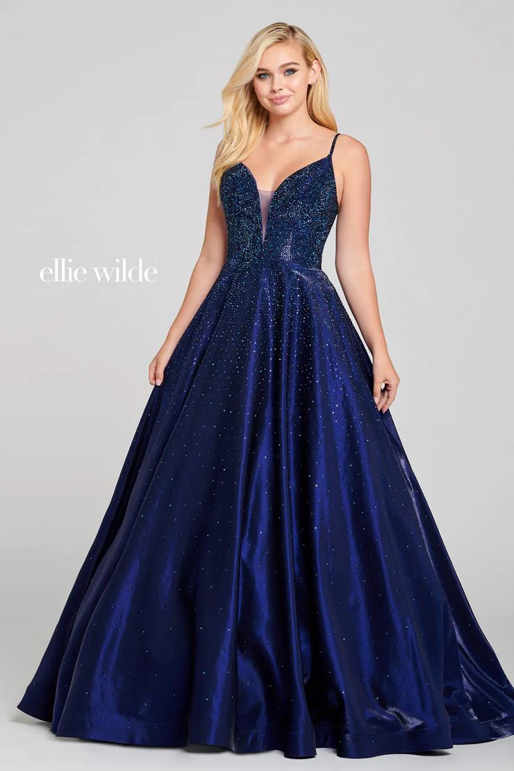 Ellie Wilde EW121005 Size 8 Turquoise Prom Dress Crystal Covered Shimmer Satin Ballgown Corset V Neck - Image 5