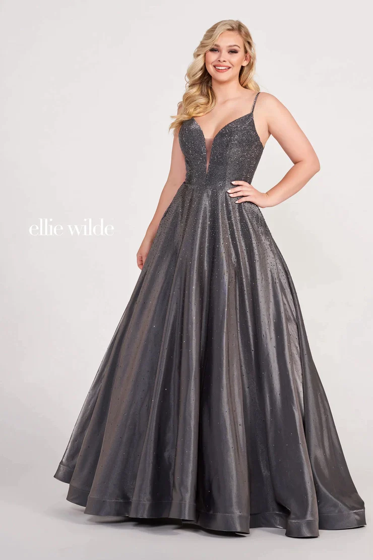 Ellie Wilde EW121005 Size 8 Turquoise Prom Dress Crystal Covered Shimmer Satin Ballgown Corset V Neck - Image 6