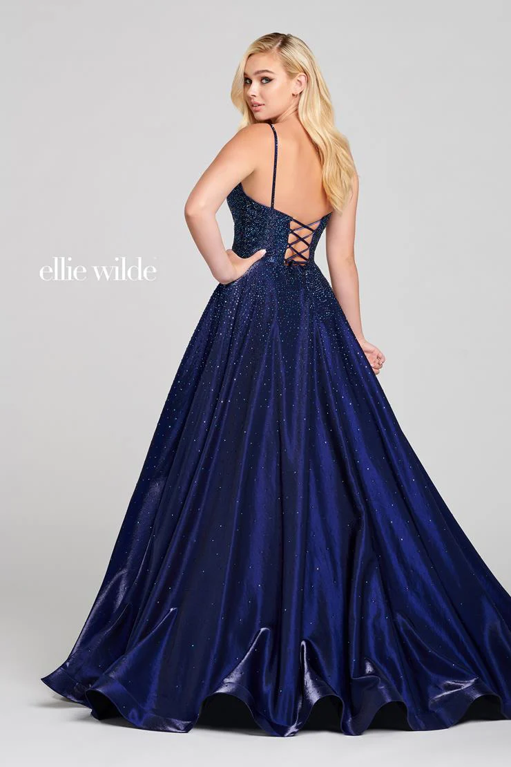 Ellie Wilde EW121005 Size 8 Turquoise Prom Dress Crystal Covered Shimmer Satin Ballgown Corset V Neck - Image 8