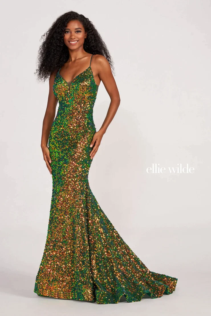 Ellie Wilde EW34016 Size 00 Purple Rain Long Sequin Mermaid Corset Formal Prom Dress Backless V Neck Iridescent - Image 3