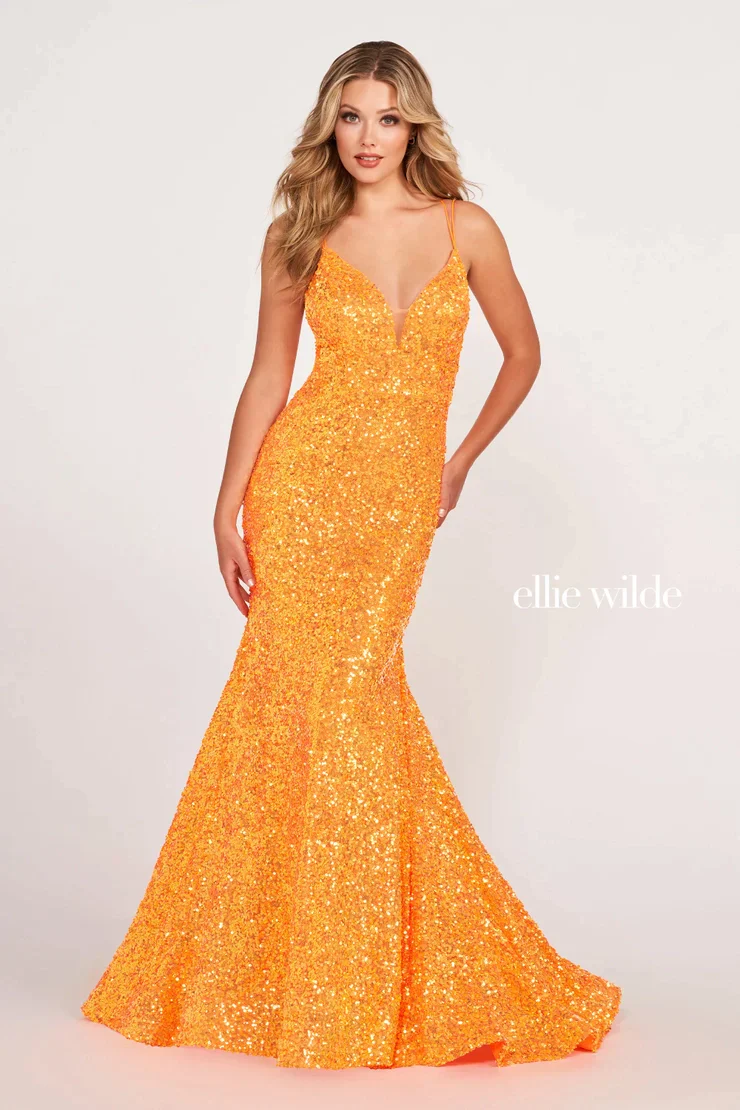 Ellie Wilde EW34016 Size 00 Purple Rain Long Sequin Mermaid Corset Formal Prom Dress Backless V Neck Iridescent - Image 6