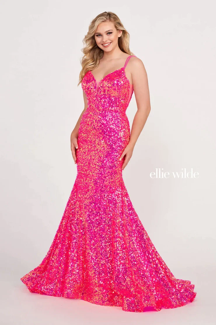 Ellie Wilde EW34016 Size 8 IRIS Long Prom Dress Sequin Mermaid Corset Formal Backless V Neck Iridescent - Image 4