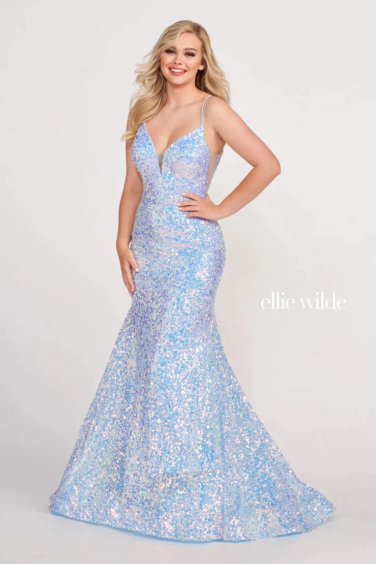 Ellie Wilde EW34016 Size 8 IRIS Long Prom Dress Sequin Mermaid Corset Formal Backless V Neck Iridescent - Image 5