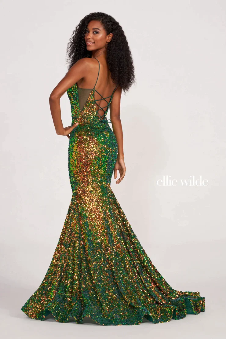 Ellie Wilde EW34016 Size 8 IRIS Long Prom Dress Sequin Mermaid Corset Formal Backless V Neck Iridescent - Image 8