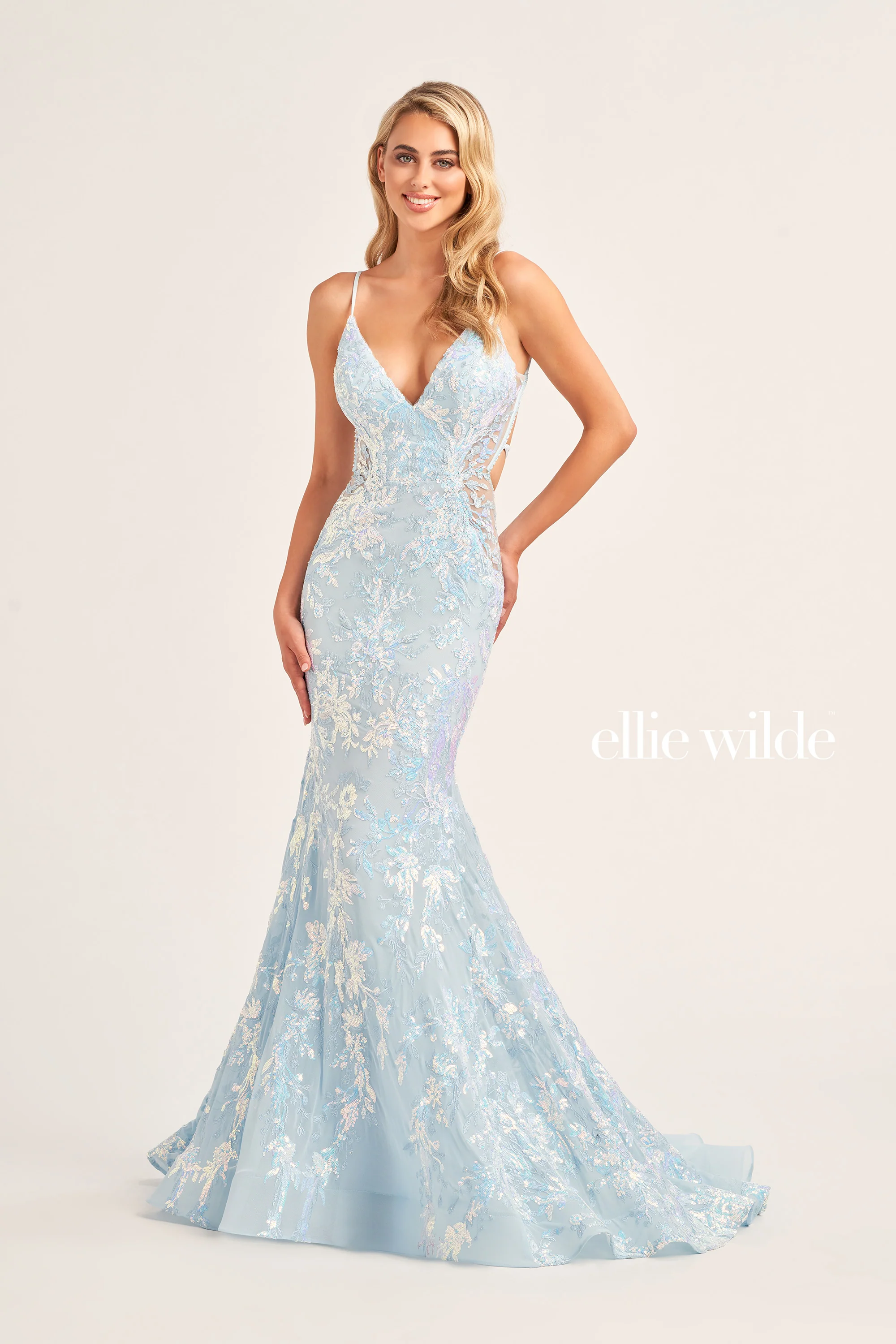 Ellie Wilde EW35011 Long Sequin Sheer Cut out Mermaid Prom Dress Backless Corset Gown - Image 3
