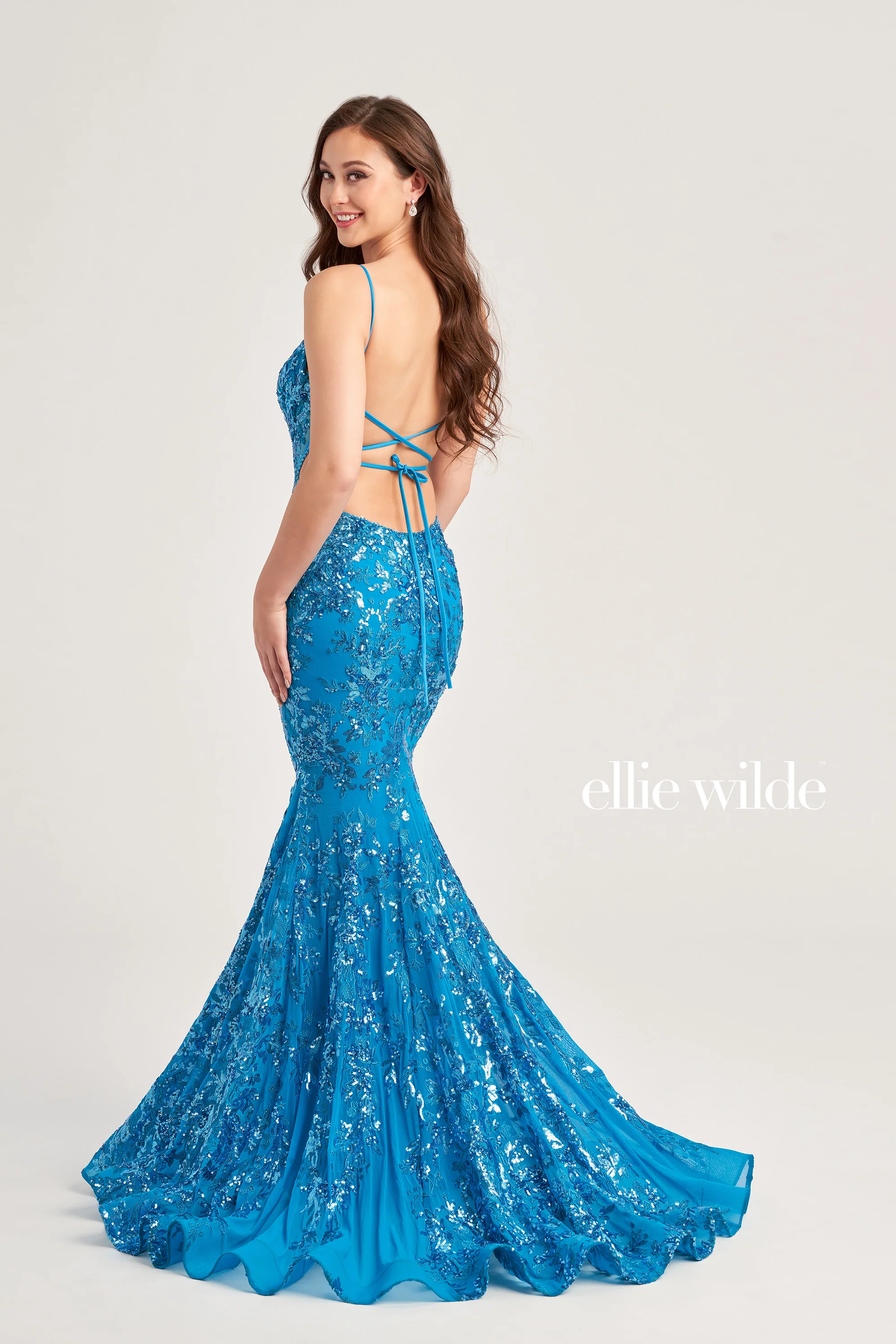 Ellie Wilde EW35011 Long Sequin Sheer Cut out Mermaid Prom Dress Backless Corset Gown - Image 4