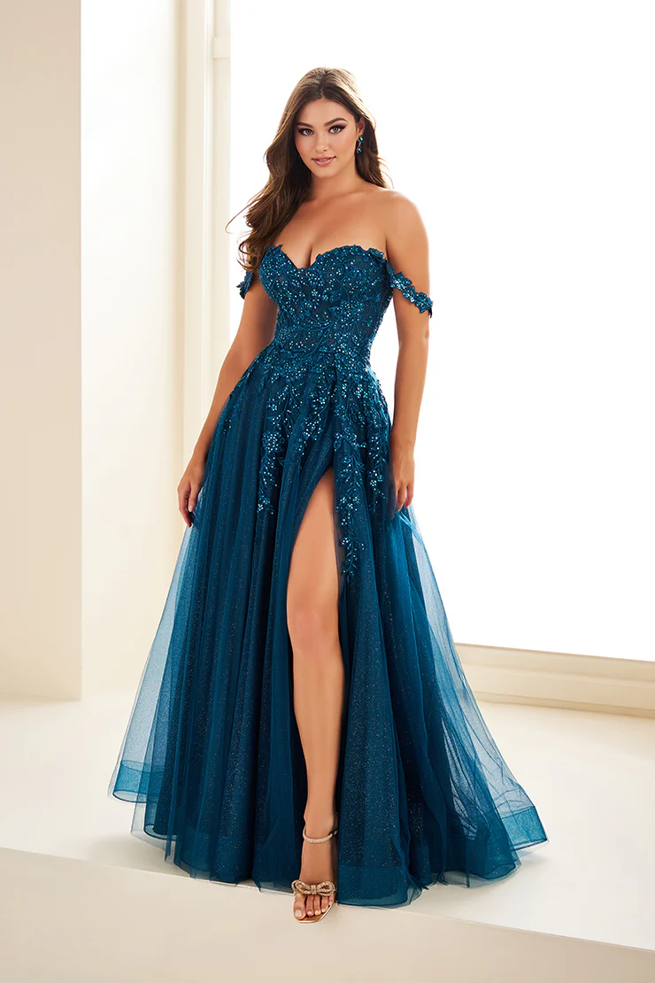 Ellie Wilde EW35101 Sheer Lace Corset Prom Dress Maxi Slit Shimmer Pageant Gown - Image 16