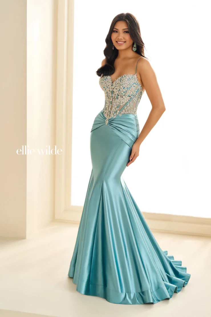 Ellie Wilde EW36004 Size 0,2 Sea Glass Sheer Sequin Lace Mermaid Prom Dress Pageant Gown Train Formal evening gown - Image 2