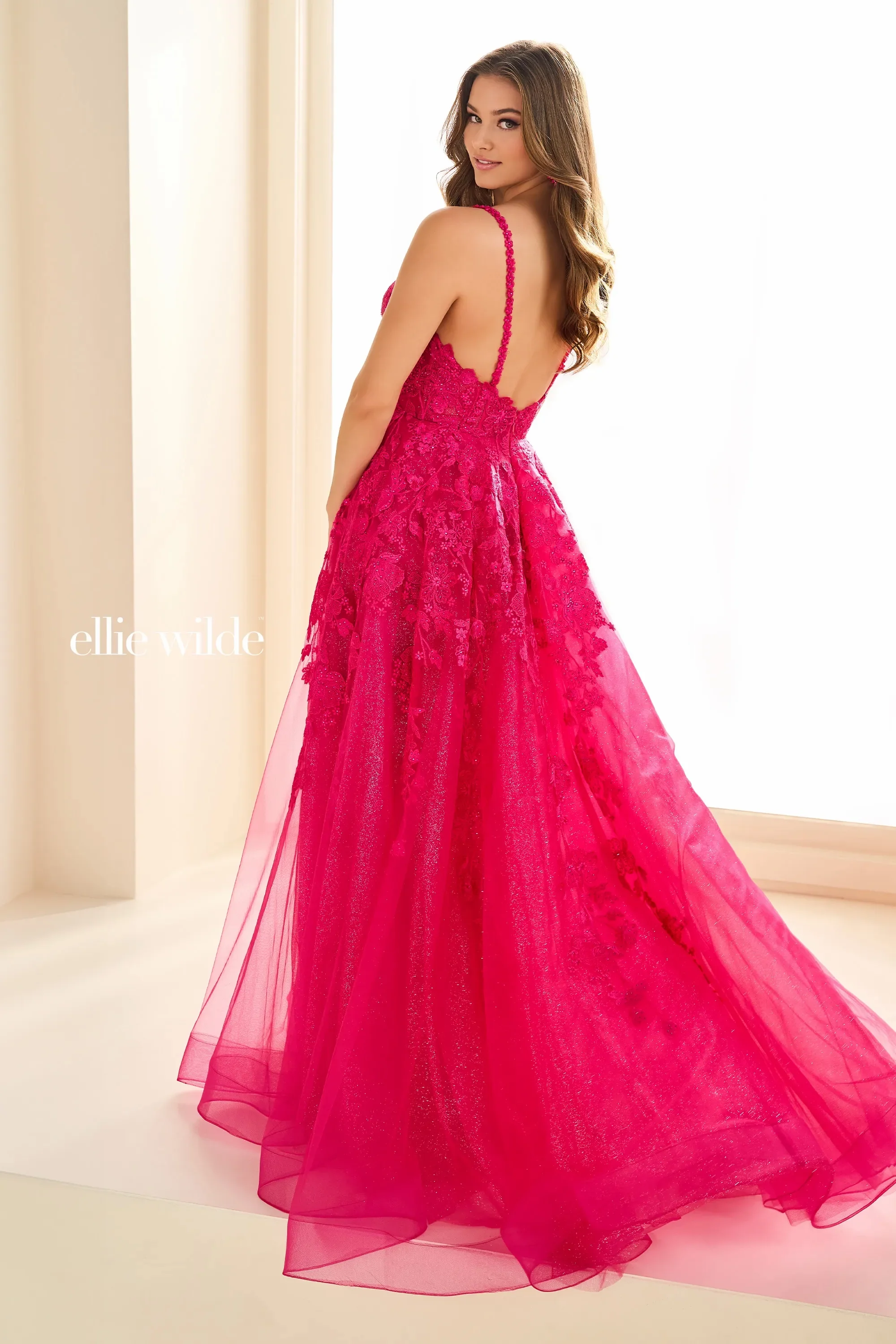 Ellie Wilde EW36015 Size 12 Strawberry Lace Prom Dress - Image 2
