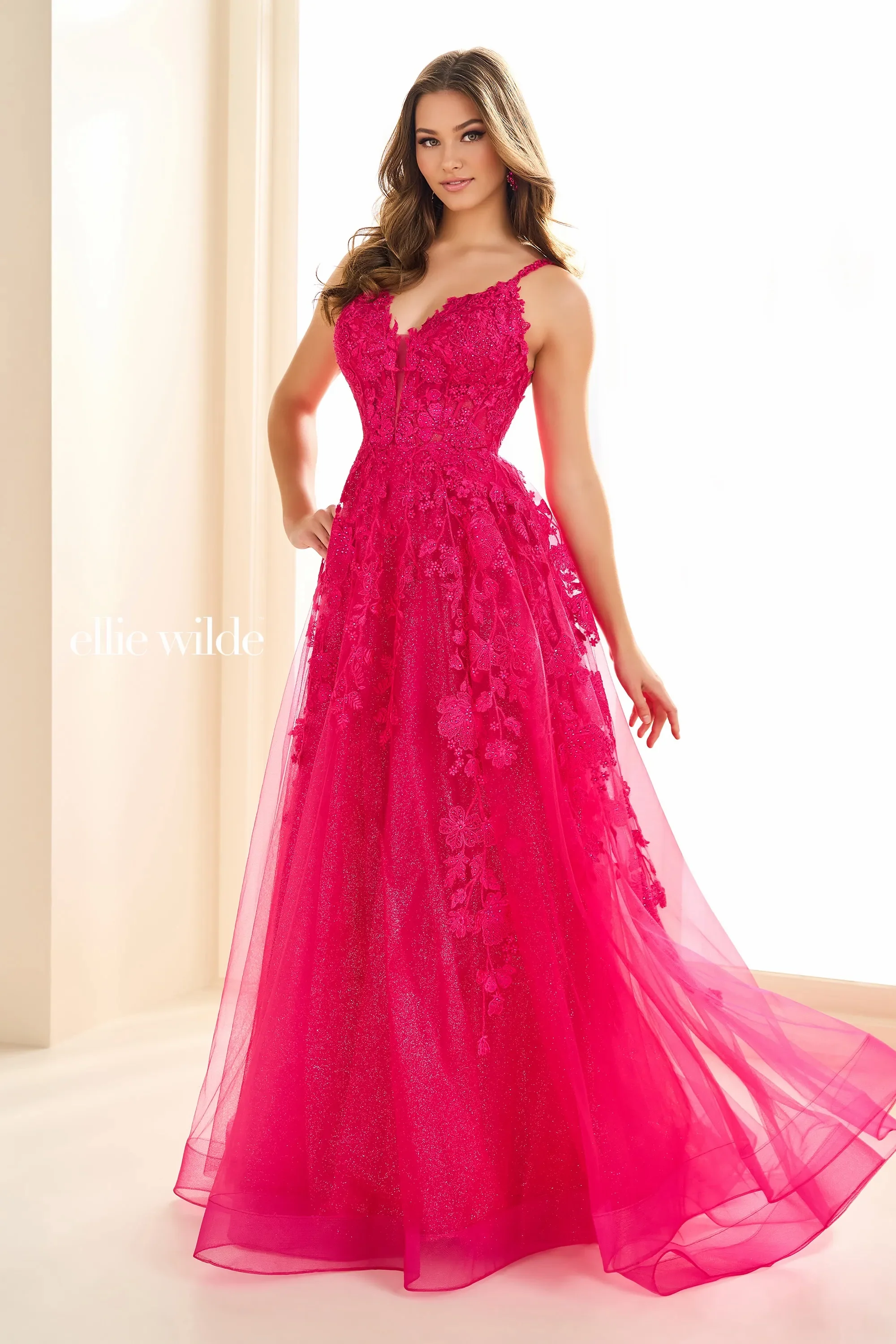 Ellie Wilde EW36015 Size 12 Strawberry Lace Prom Dress - Image 4