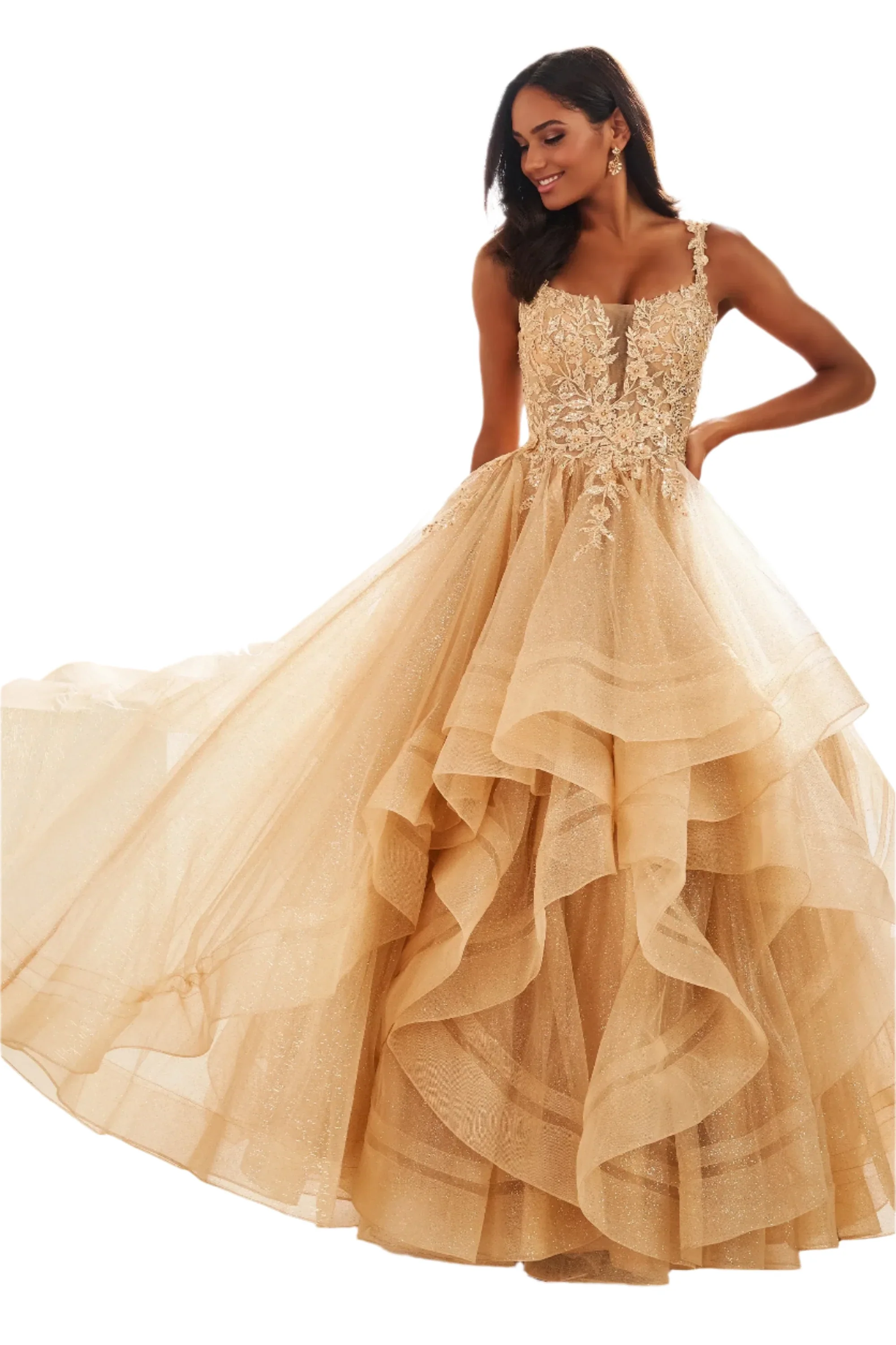 Ellie Wilde EW36035 Size 00 Lavender Sheer Lace Shimmer Ruffle Prom Dress Ballgown Corset Sequin Layer Gown - Image 5