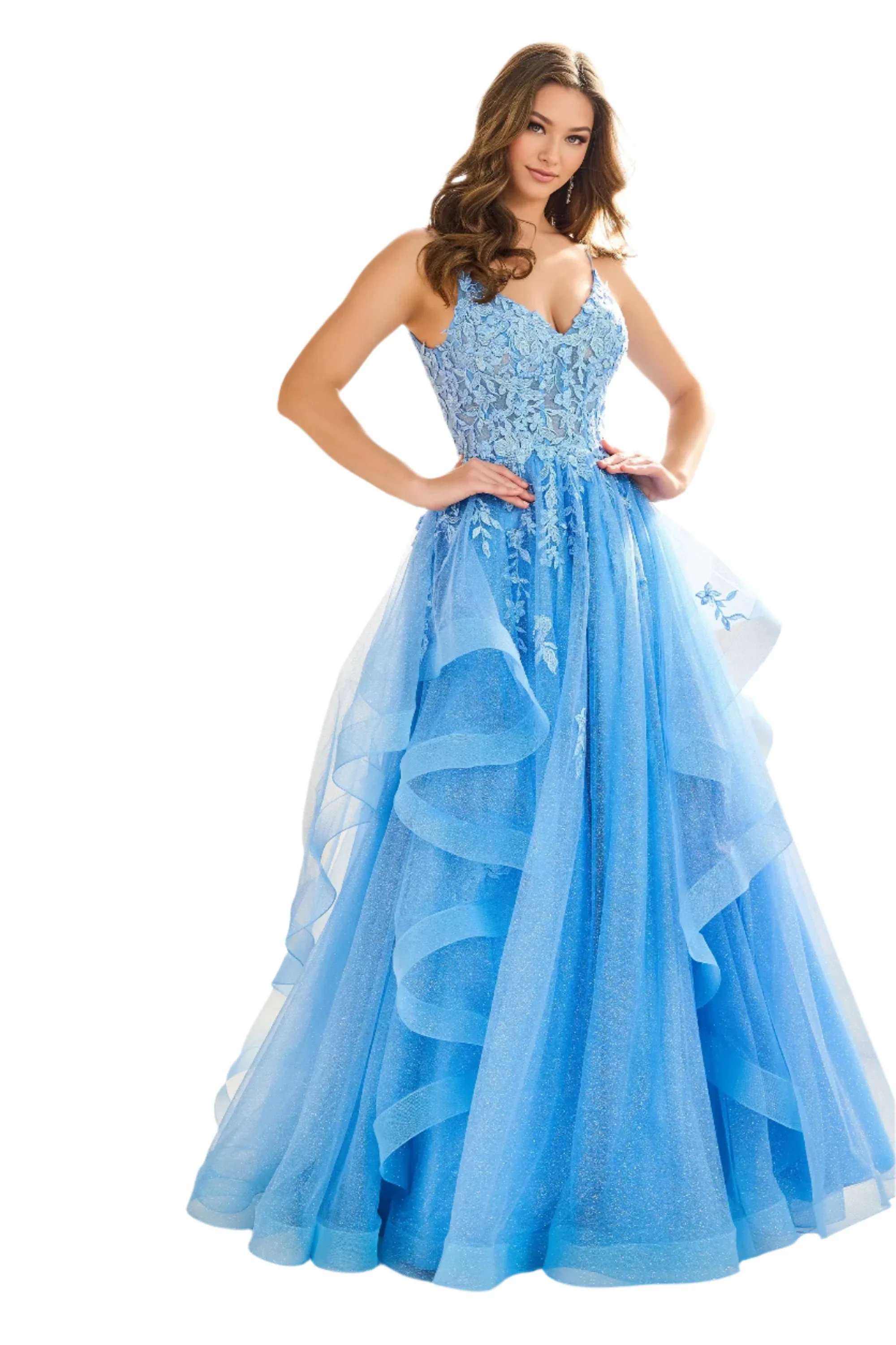 Ellie Wilde EW36085 Size 4 Ice Blue Lace Shimmer Prom Dress - Image 2
