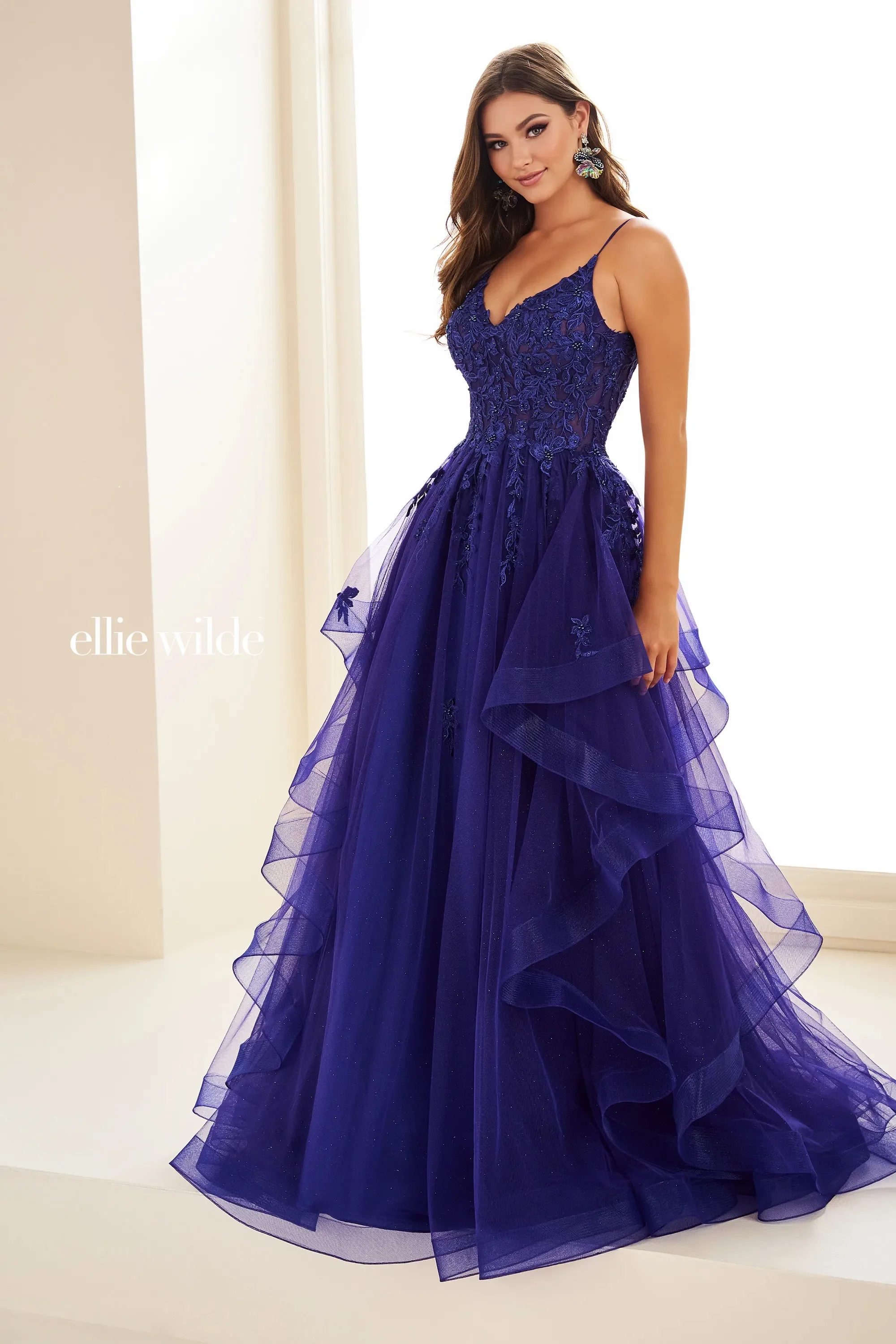 Ellie Wilde EW36085 Size 4 Ice Blue Lace Shimmer Prom Dress - Image 3
