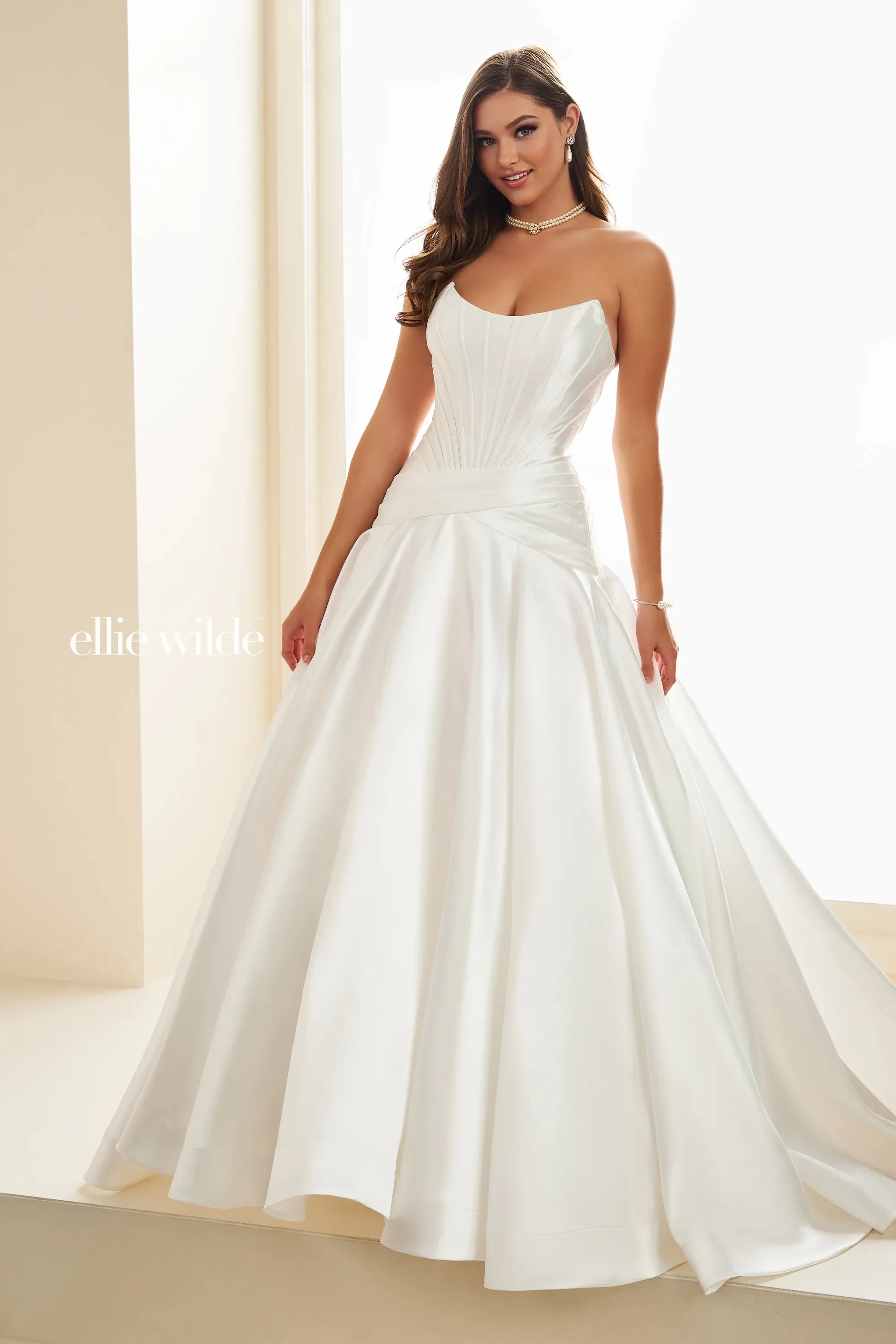 Ellie Wilde EW36105 Size 12 White Formal Dress Corset Wedding - Image 2