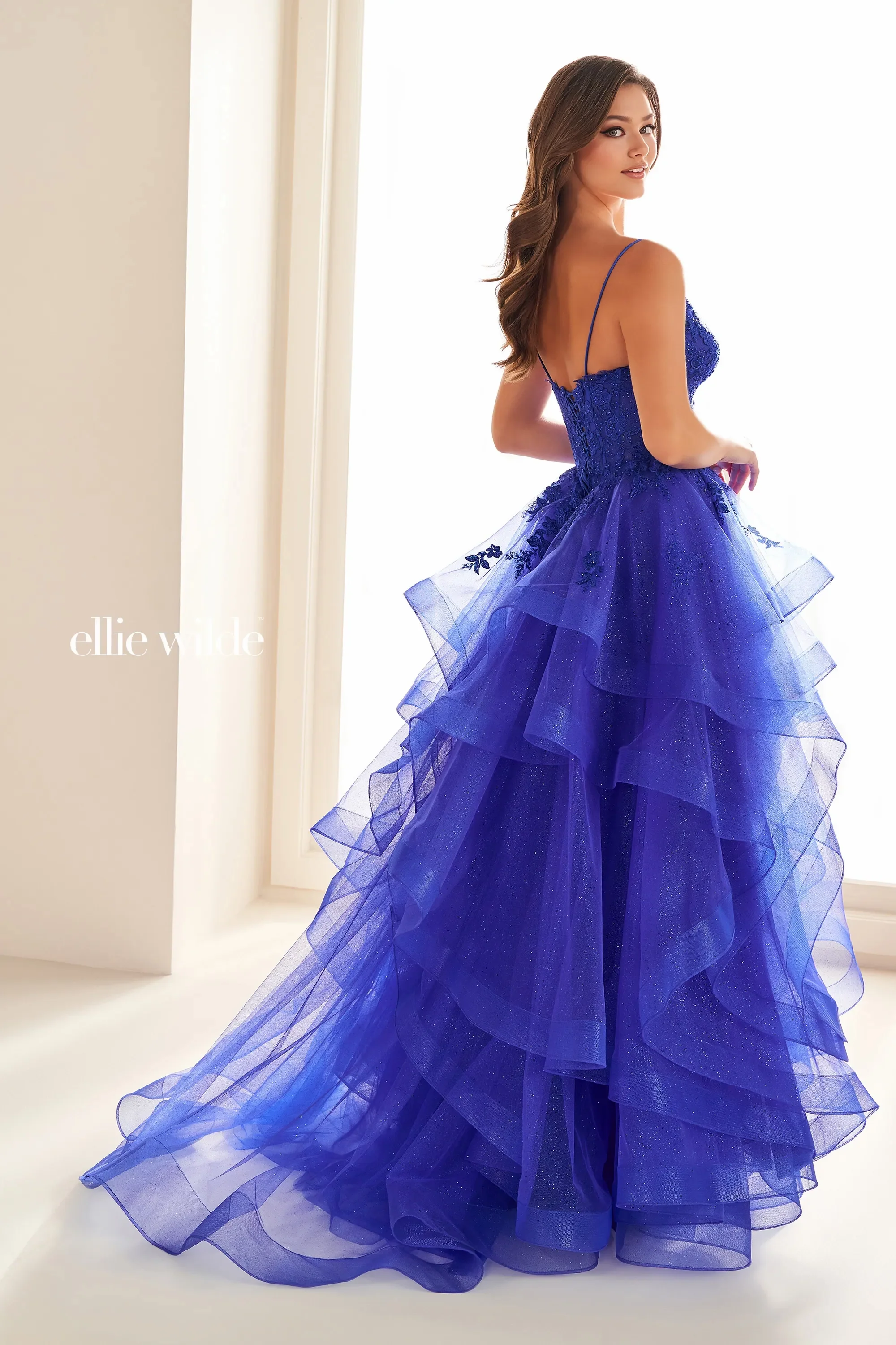 Ellie Wilde EW36203 Size 0 Fuchsia Ruffle A Line Sheer Lace Corset Prom Dress Formal evening Gown Shimmer - Image 9
