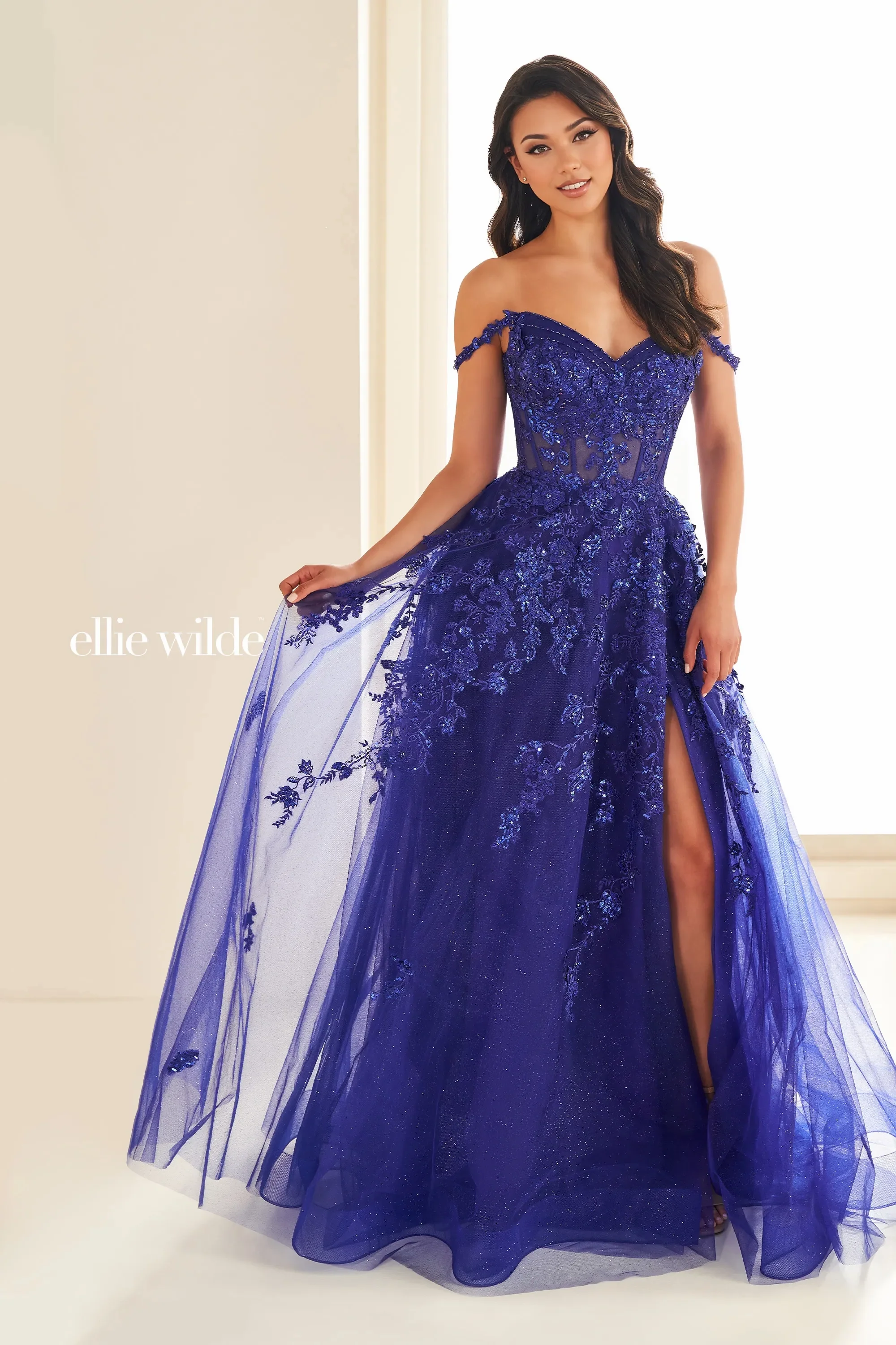 Ellie Wilde EW36204 Size 2, 22 Jade Sequin Lace Corset Prom Dress Beaded off the shoulder Gown - Image 2