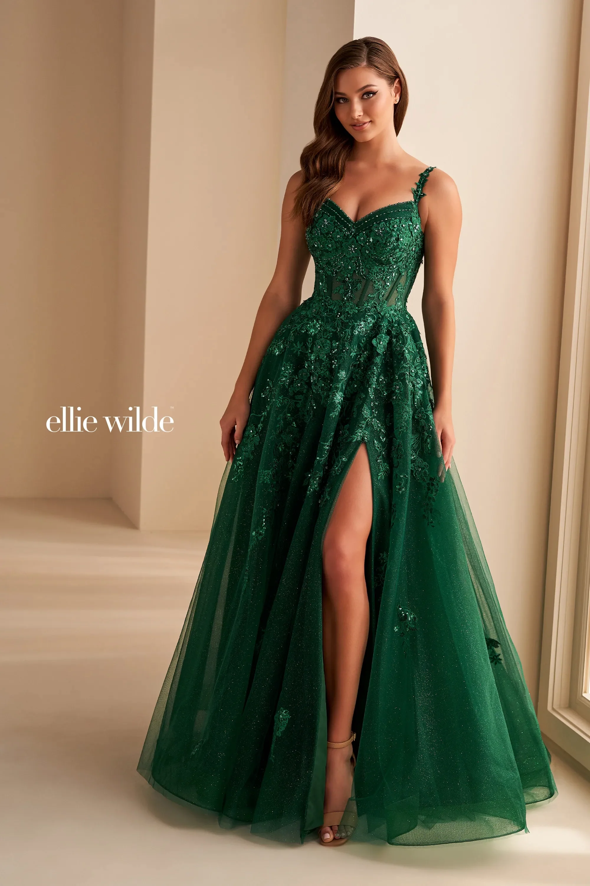 Ellie Wilde EW36204 Size 2, 22 Jade Sequin Lace Corset Prom Dress Beaded off the shoulder Gown - Image 4