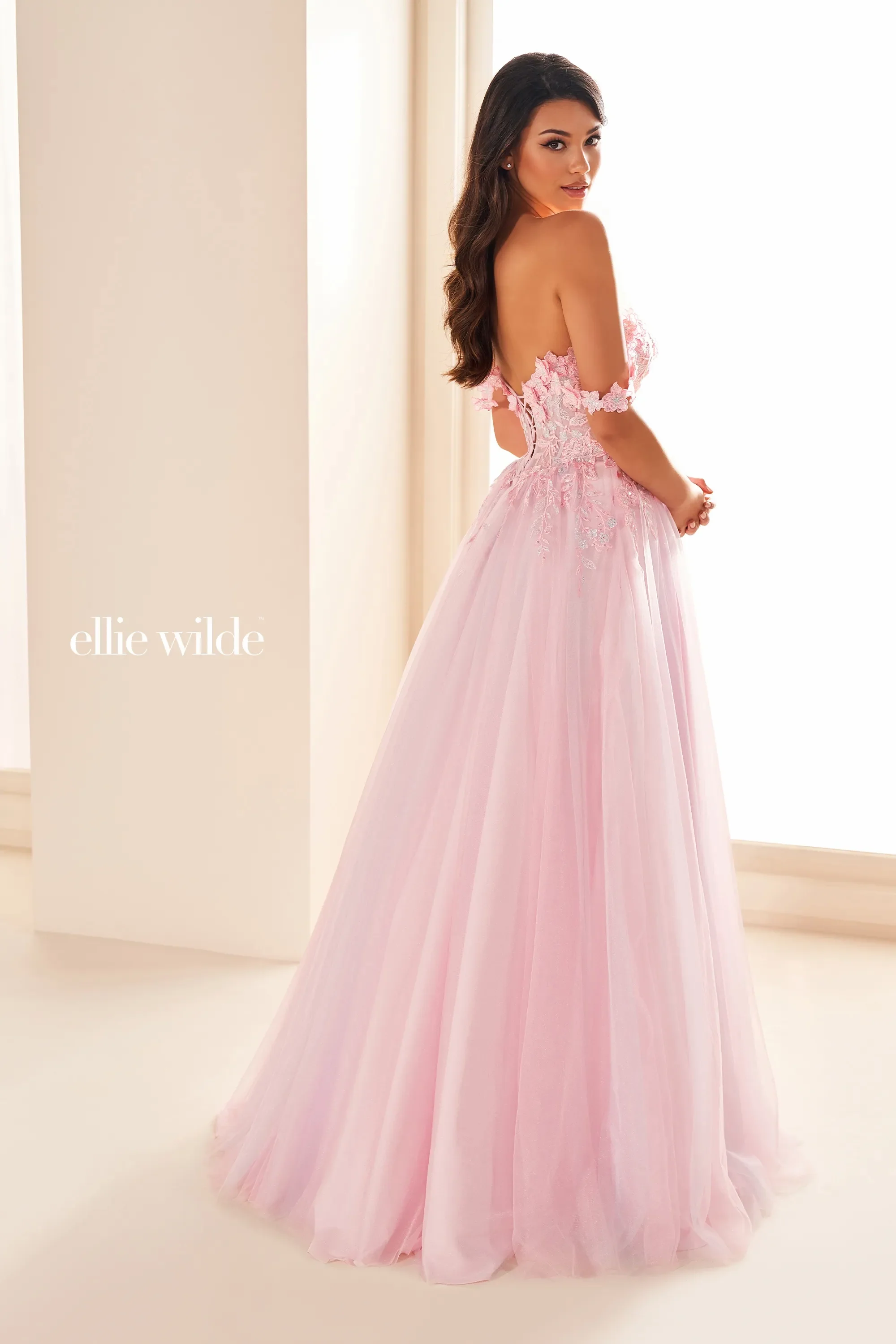 Ellie Wilde EW36214 Lace Prom Dress Corset Off the Shoulder Formal Gown - Image 5