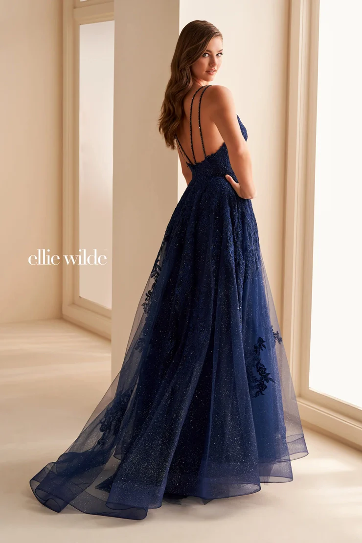 Ellie Wilde EW36226 Size 8 Strawberry Long Shimmer Sheer Lace A Line Slit Prom Dress Formal V Neck Gown - Image 5