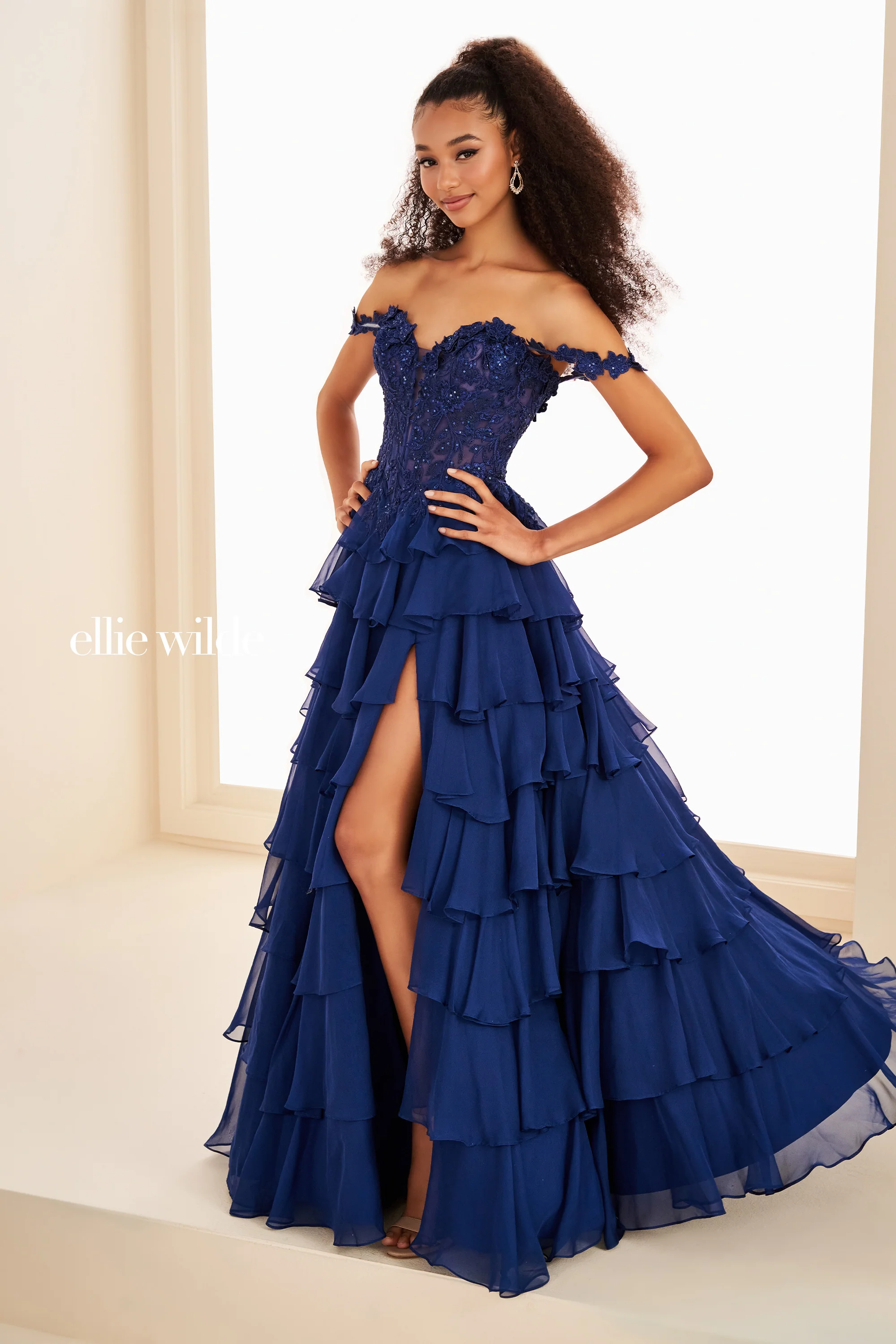 Ellie Wilde EW37108 Size 18 Lilac tier Ruffle Prom Dress Corset - Image 3