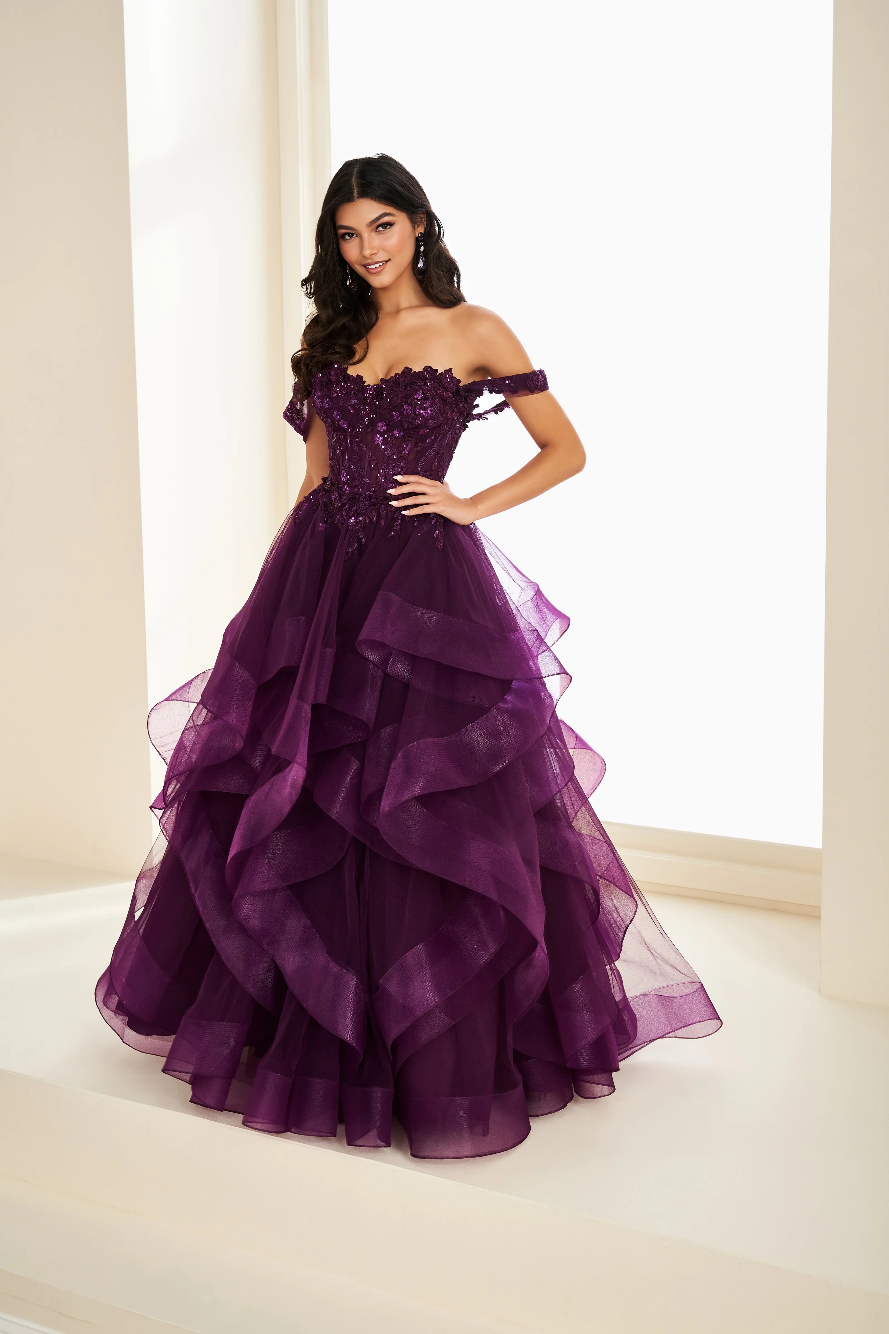 Ellie Wilde EW37201 Size 14 Plum Prom Dress Cocktail Overskirt - Image 3