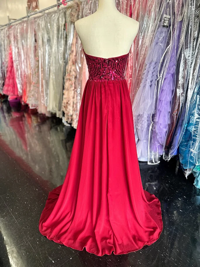 Envious Couture BM170 Size 12 Burgundy Long Formal Dress Prom Bridesmaid Chiffon Sequin A Line - Image 2