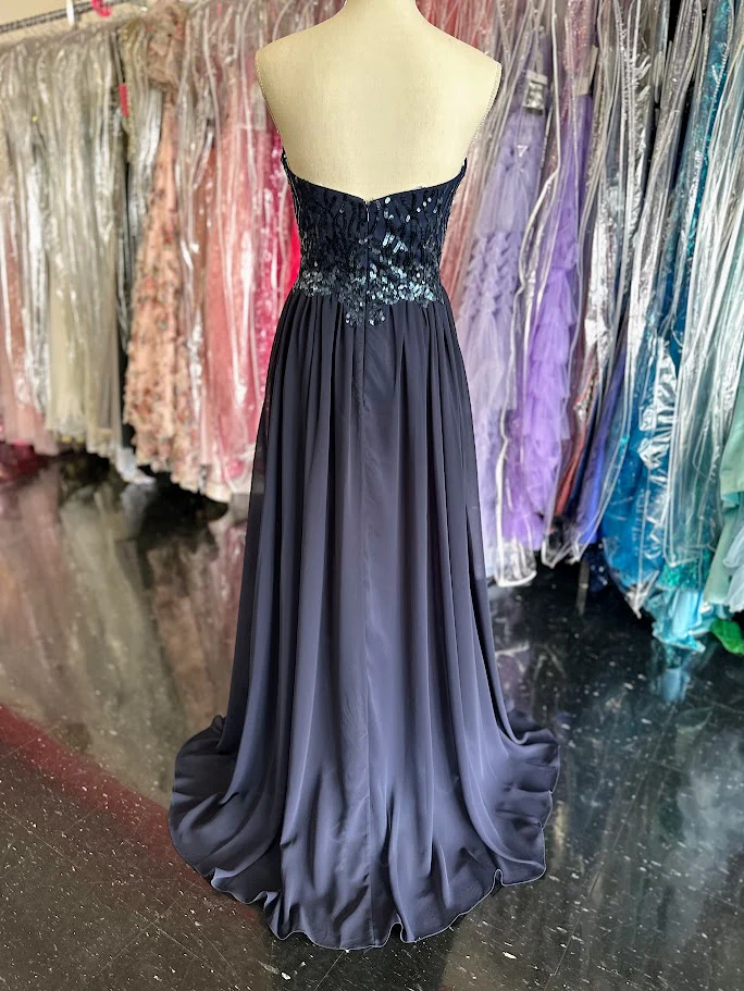 Envious Couture BM196 Size 8 Navy Long Bridesmaid Dress Prom A Line Chiffon Sequins - Image 2