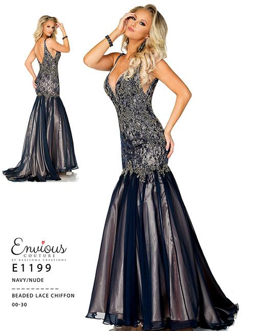Envious Couture E1199 Size 10, 14 Navy Prom Dress Lace Chiffon Mermaid - Image 4