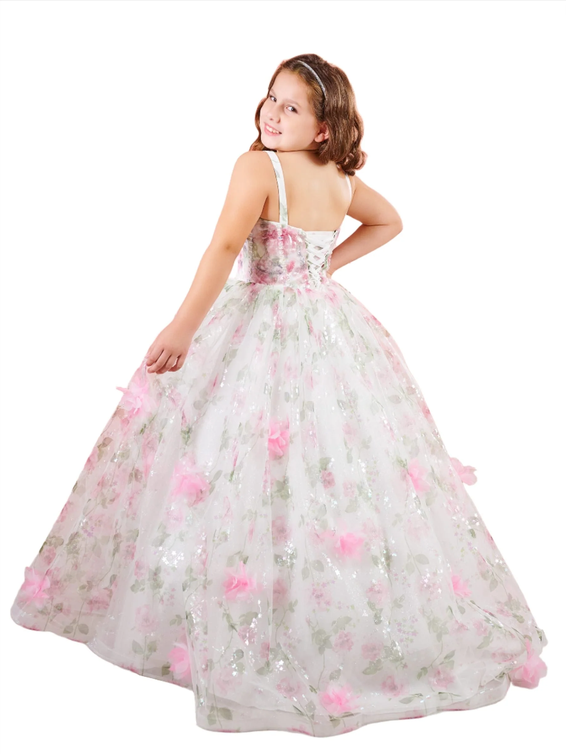 House of Wu 80007MQ Size 2 Pink Rose Girls Mini Quince Dress 3D Floral Metallic Corset Gown Beaded Sequins - Image 2