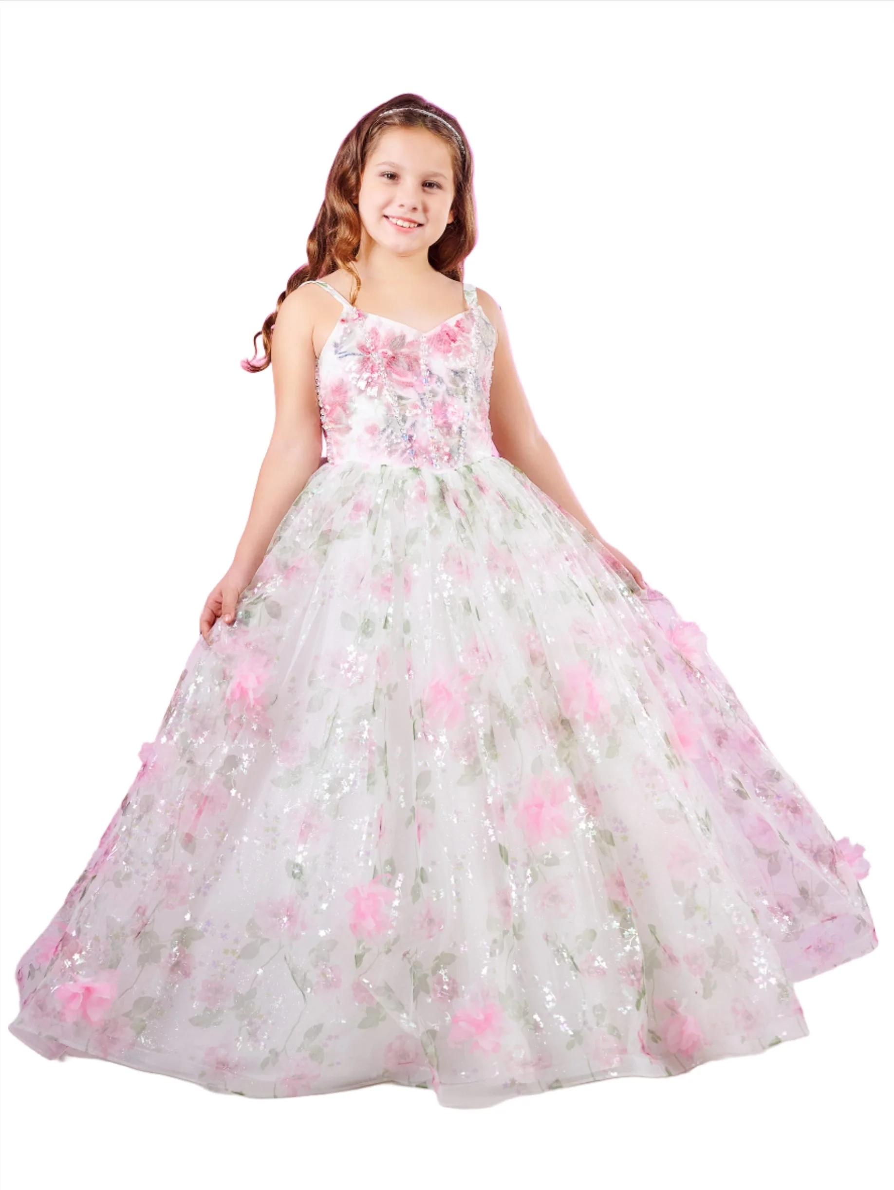 House of Wu 80007MQ Girls Mini Quince Dress 3D Floral Metallic Corset Gown Beaded Sequins