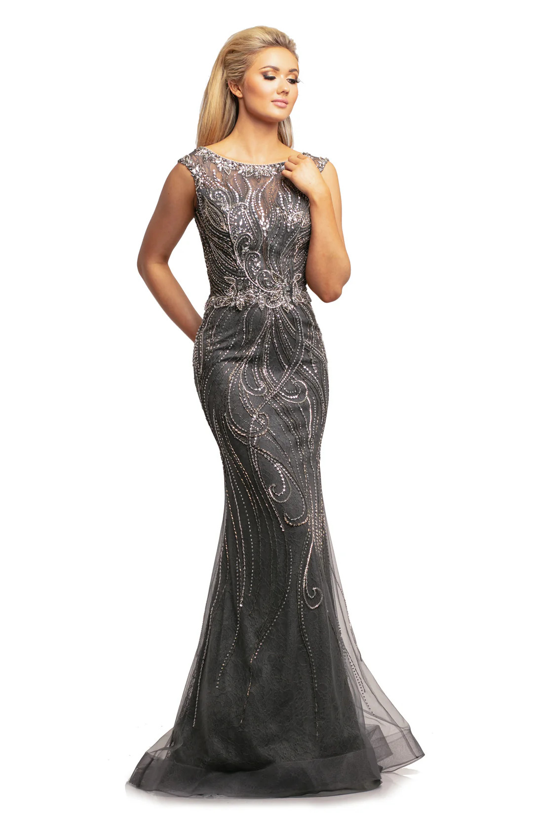 Johnathan Kayne 2042 size 2 Royal Crystal Lace Fit Flare Formal Dress Mother Of Evening Gown - Image 4