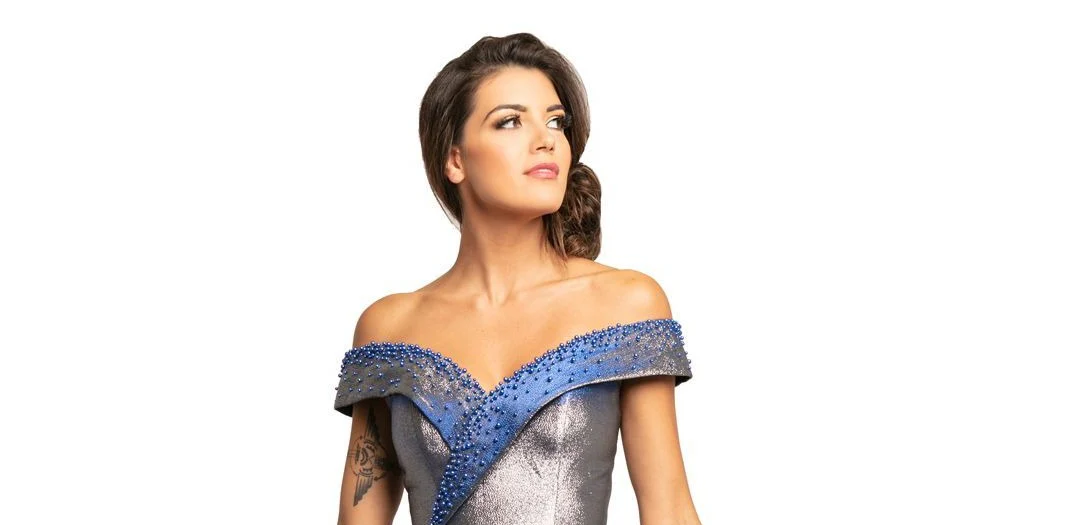 Johnathan Kayne 2072 Size 8 Blue Metallic Shimmer Off Shoulder Ballgown Prom Dress - Image 3