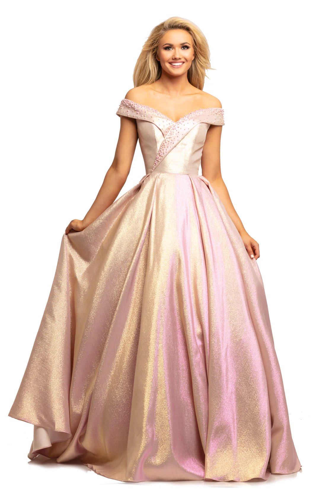 Johnathan Kayne 2072 Size 8 Blue Metallic Shimmer Off Shoulder Ballgown Prom Dress - Image 4